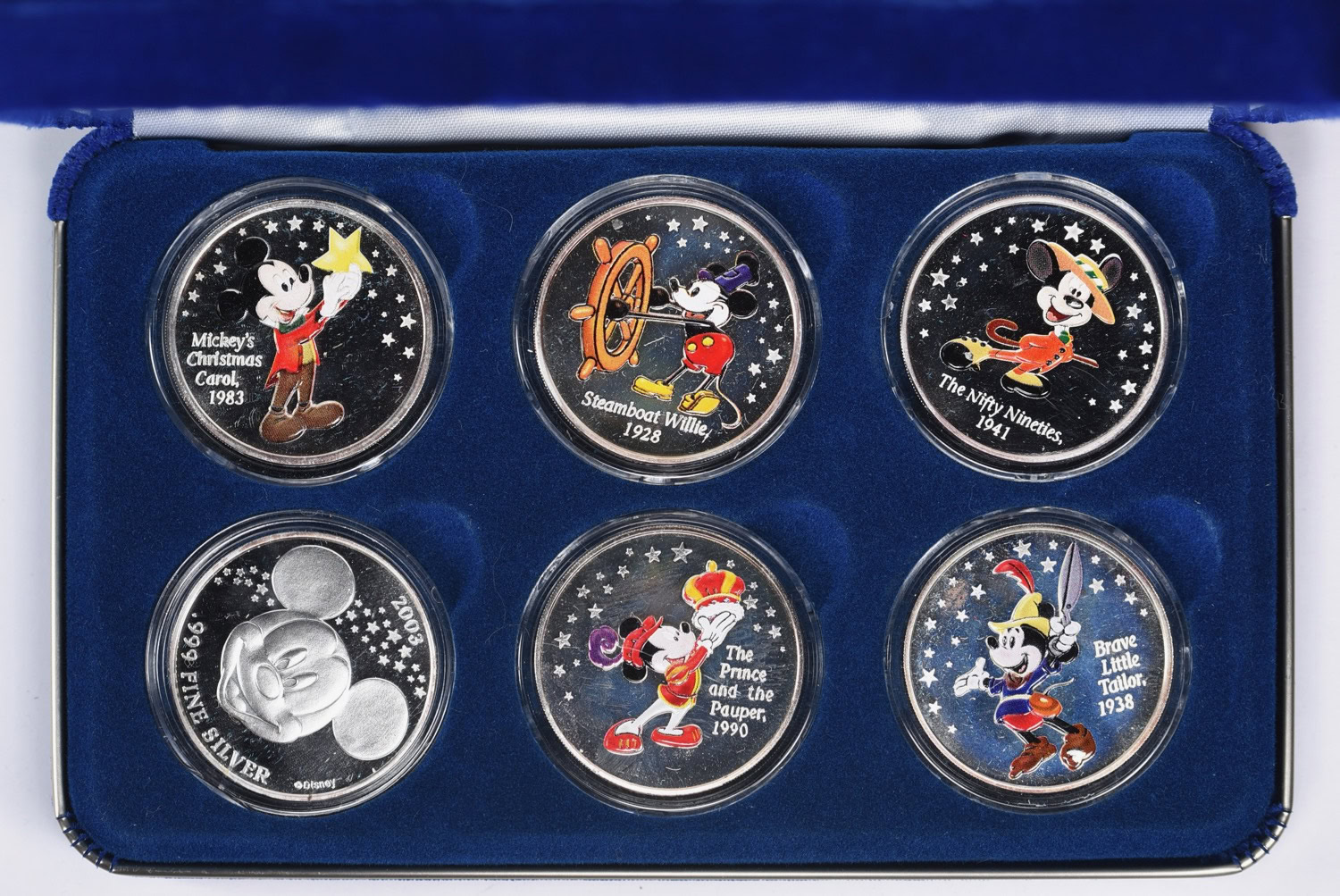 2003 75 Years With Mickey Colorized Proof Silver Medallions Set