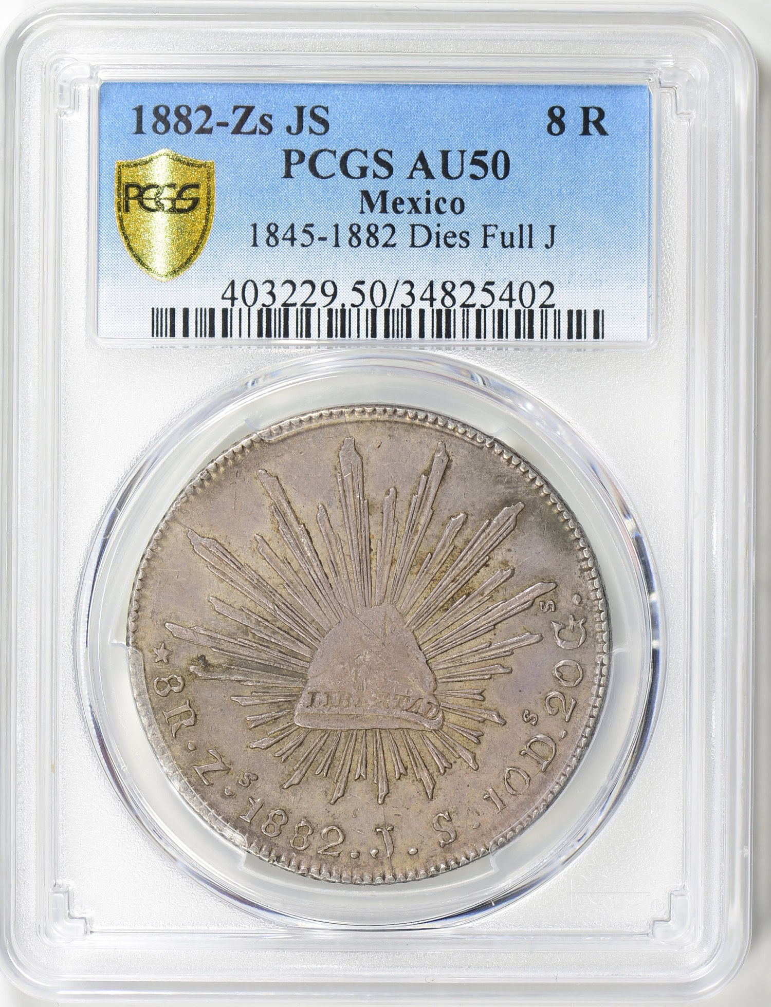 Mexico 1882-Zs JS Silver 8 Reales 1845-1882 Dies With Full J KM