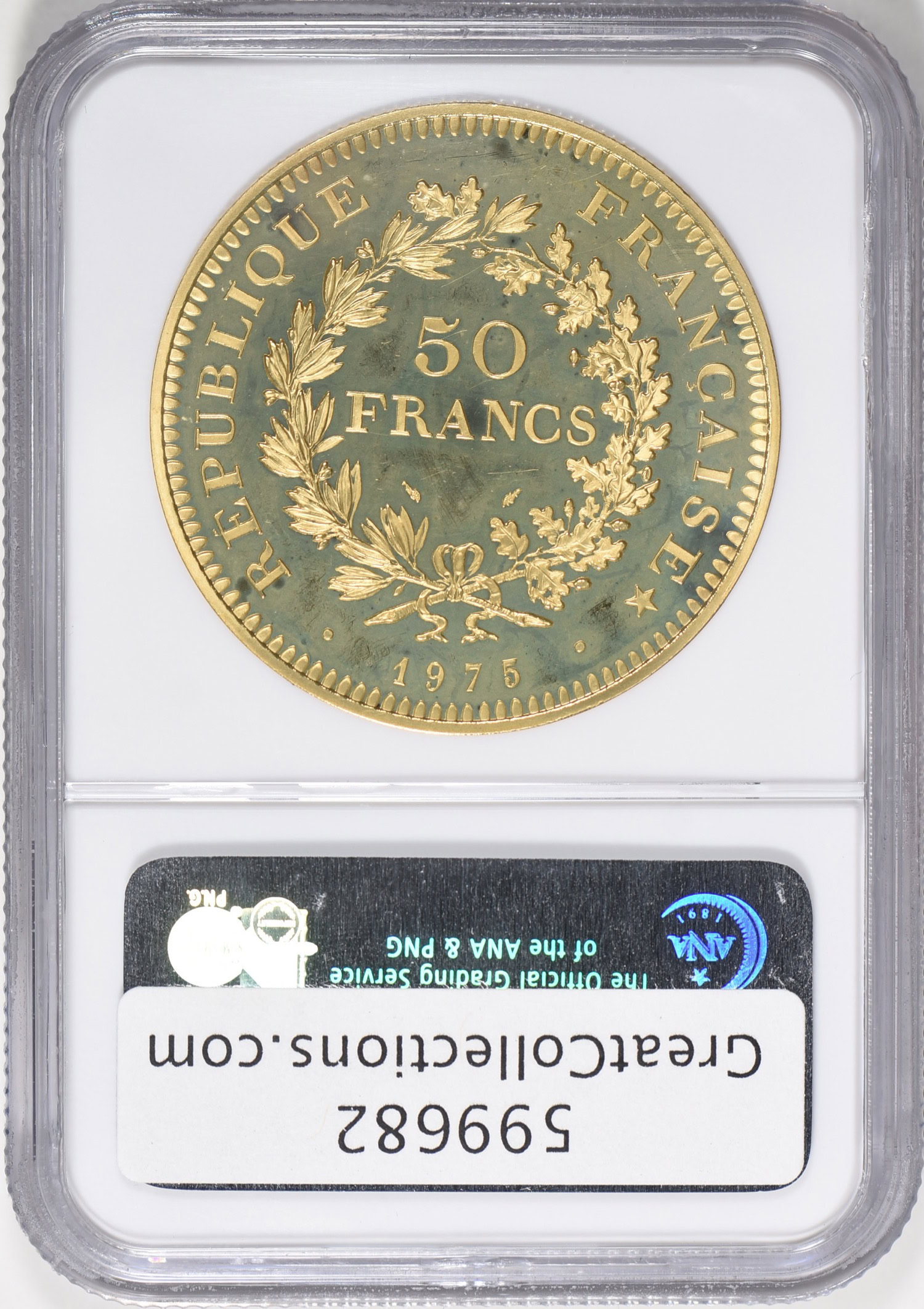 France 1975 Gold 50 Francs Piedfort/Piefort KM-P537 NGC Proof-64