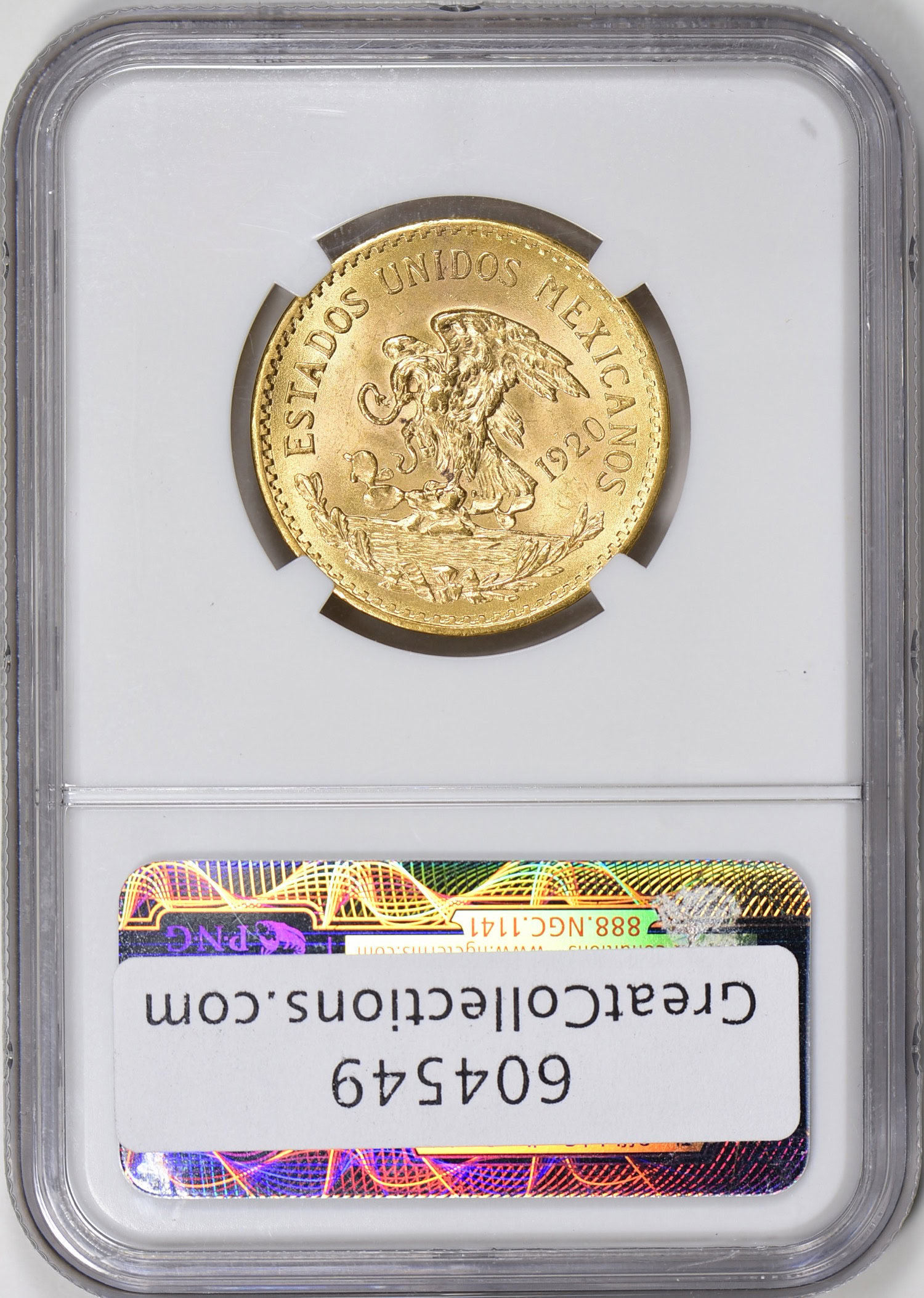 Mexico 1920/10 Gold 20 Pesos NGC MS-65 WINGS (AGW = 0.4822 oz