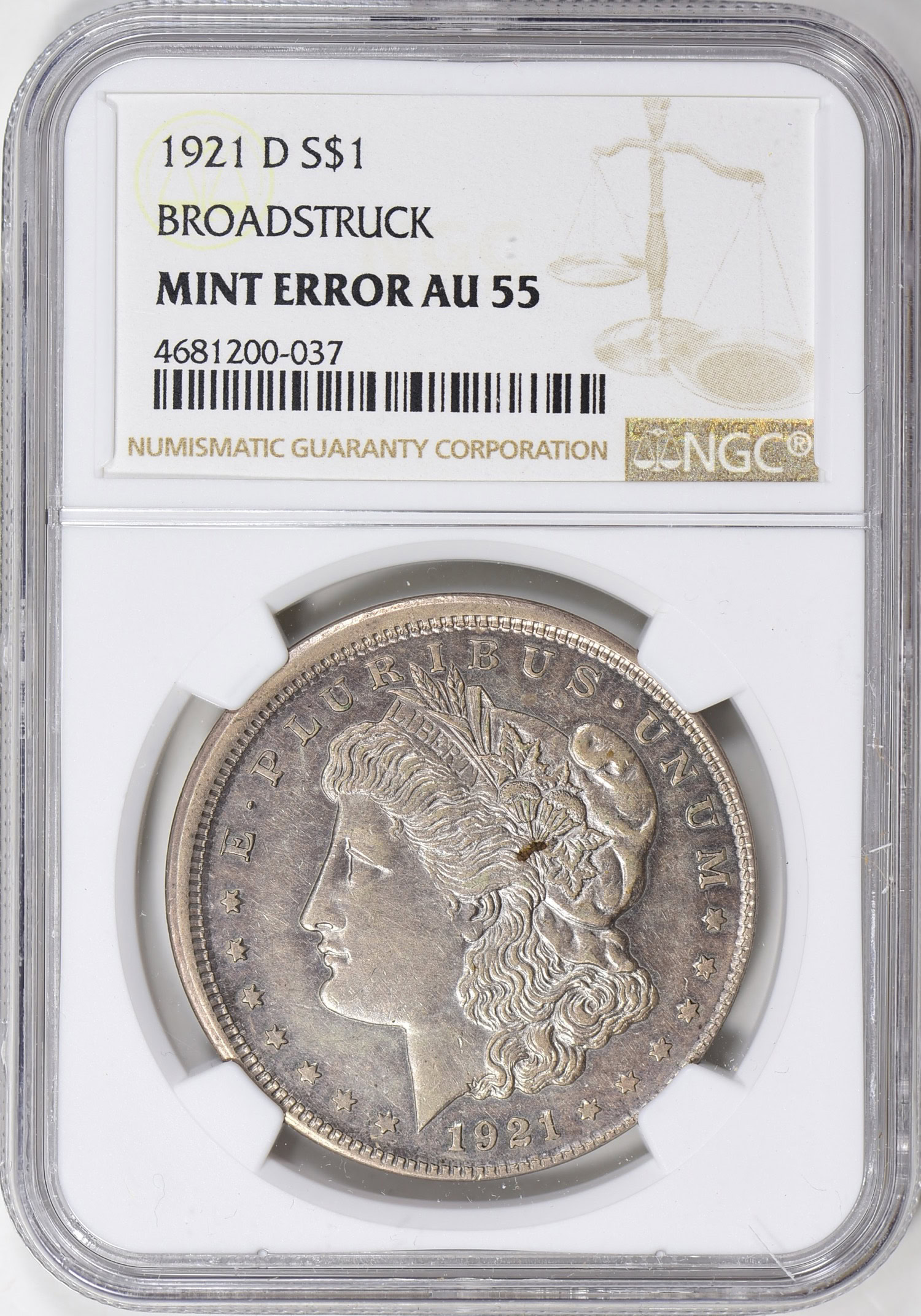 Mint Error 1921-D Morgan Silver Dollar Broadstruck NGC AU-55 | NGC