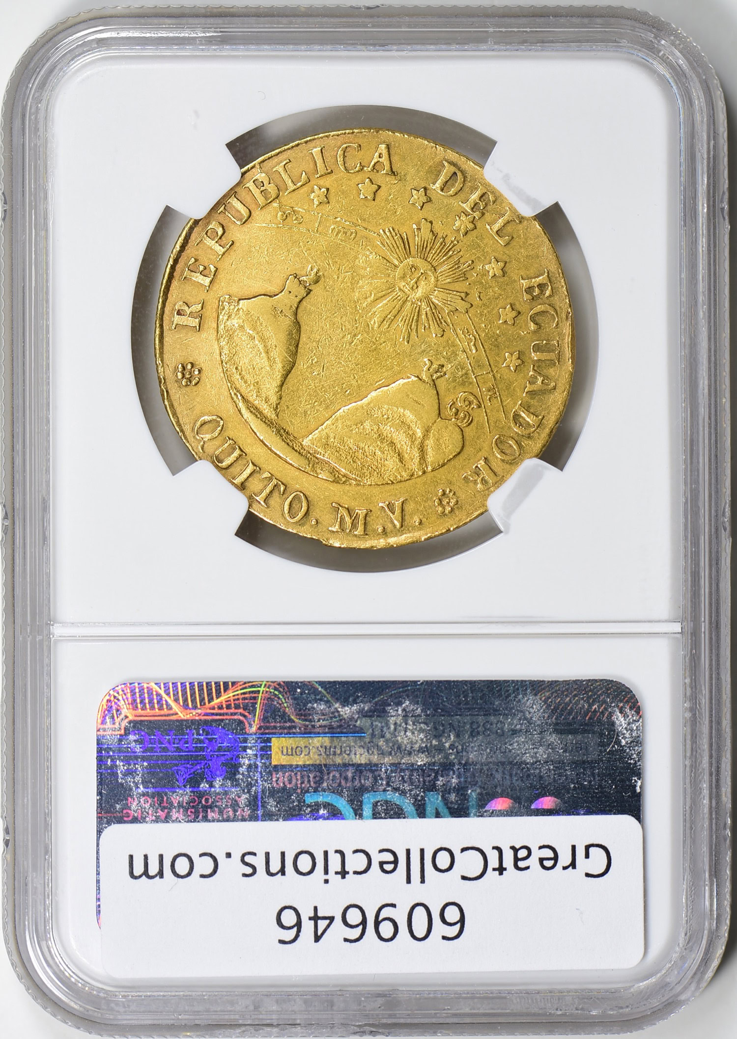 大唐古幣 Ecuador 1840 MV Gold 8 Escudos Quito NGC XF Details (AGW = 0.7613