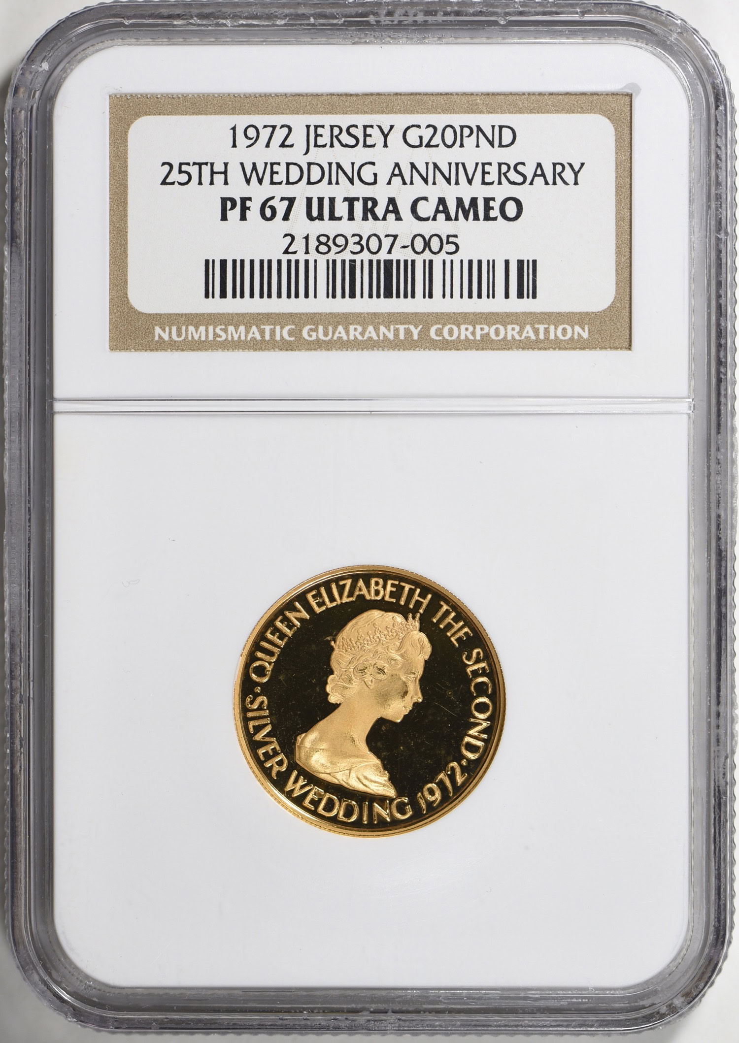 Jersey 1972 Gold 20 Pounds Elizabeth II & Philip 25th Wedding