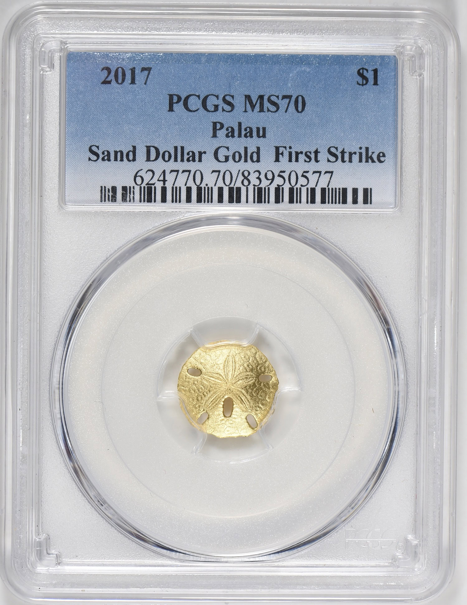Palau 2017 G$1 Gold Sand Dollar First Strike PCGS MS-70 (AGW