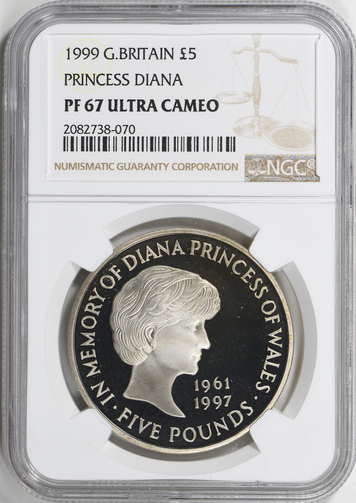 Great Britain 1999 Silver 5 Pounds Princess Diana NGC Proof-67 UC