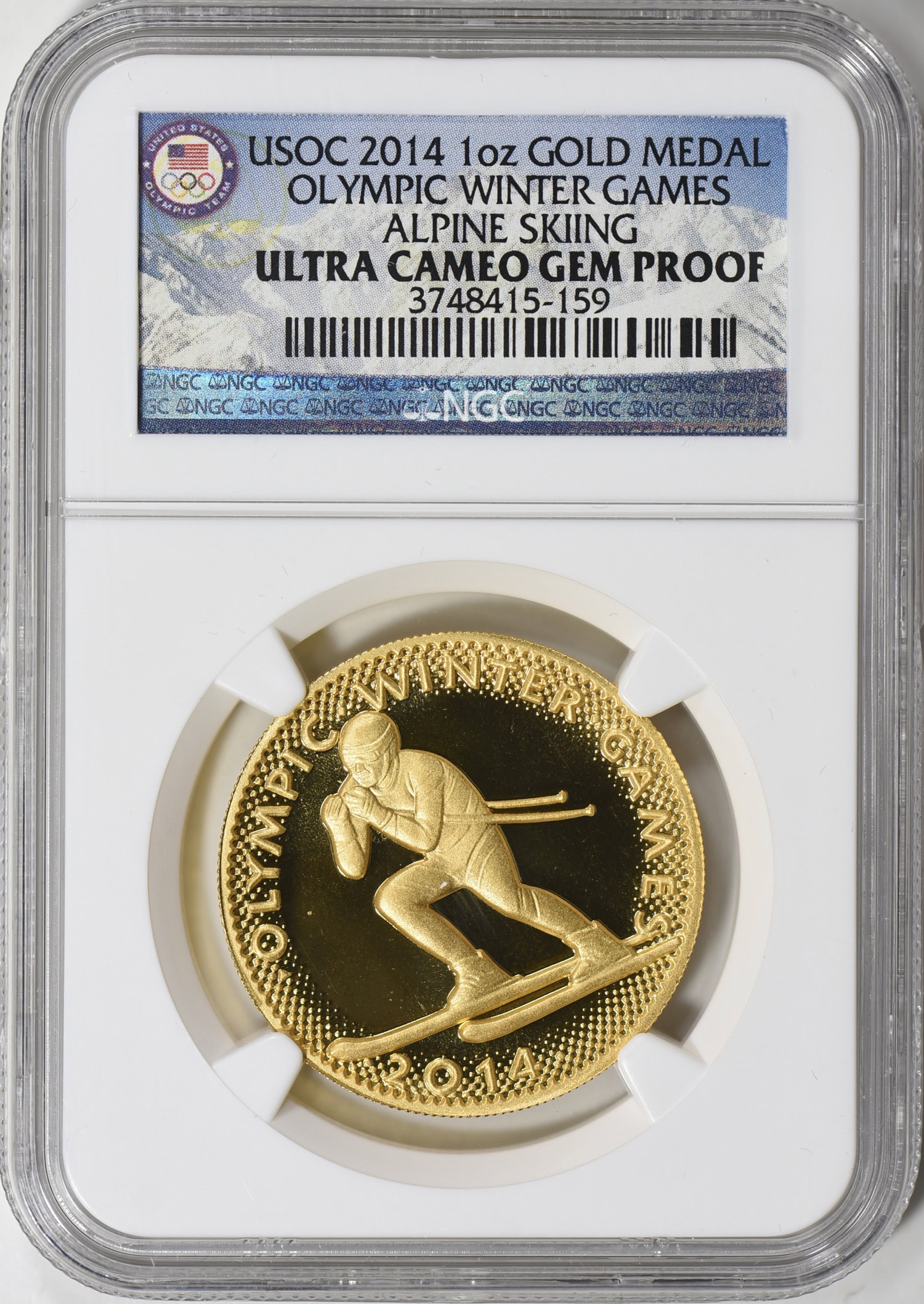 2014 USOC Gold 1 oz. Medal Olympic Winter Games Alpine Skiing NGC