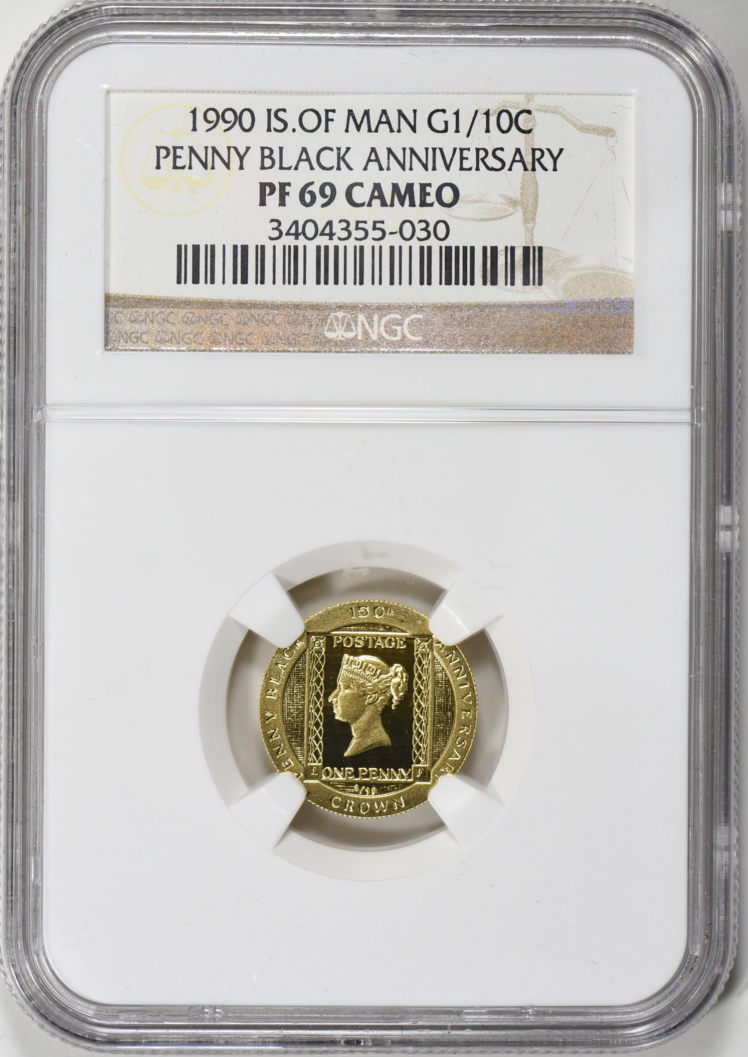 Isle of Man 1990 Gold 1/10 Crown Penny Black Anniversary NGC Proof