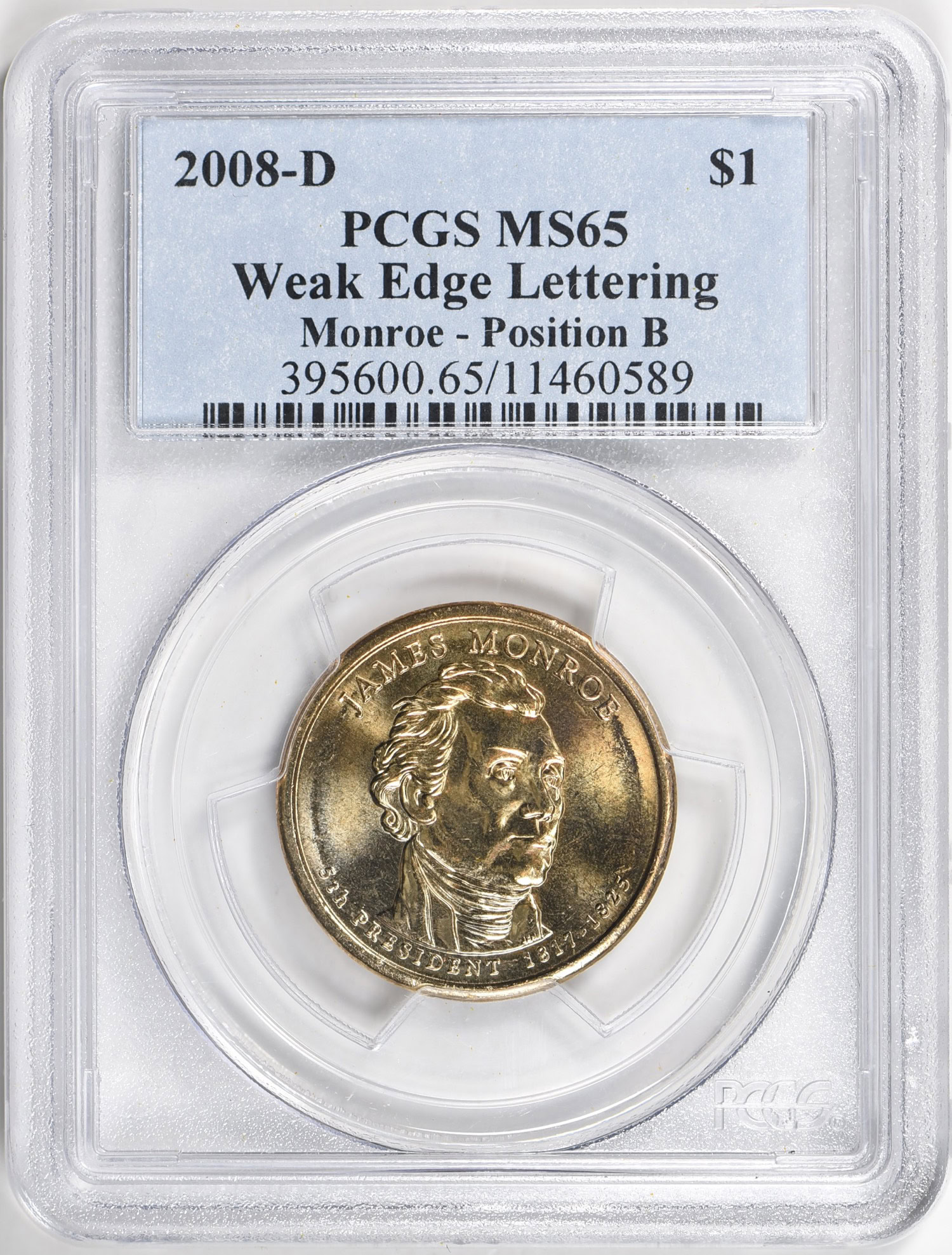 Mint Error 2008-D Presidential Dollar James Monroe - Position B