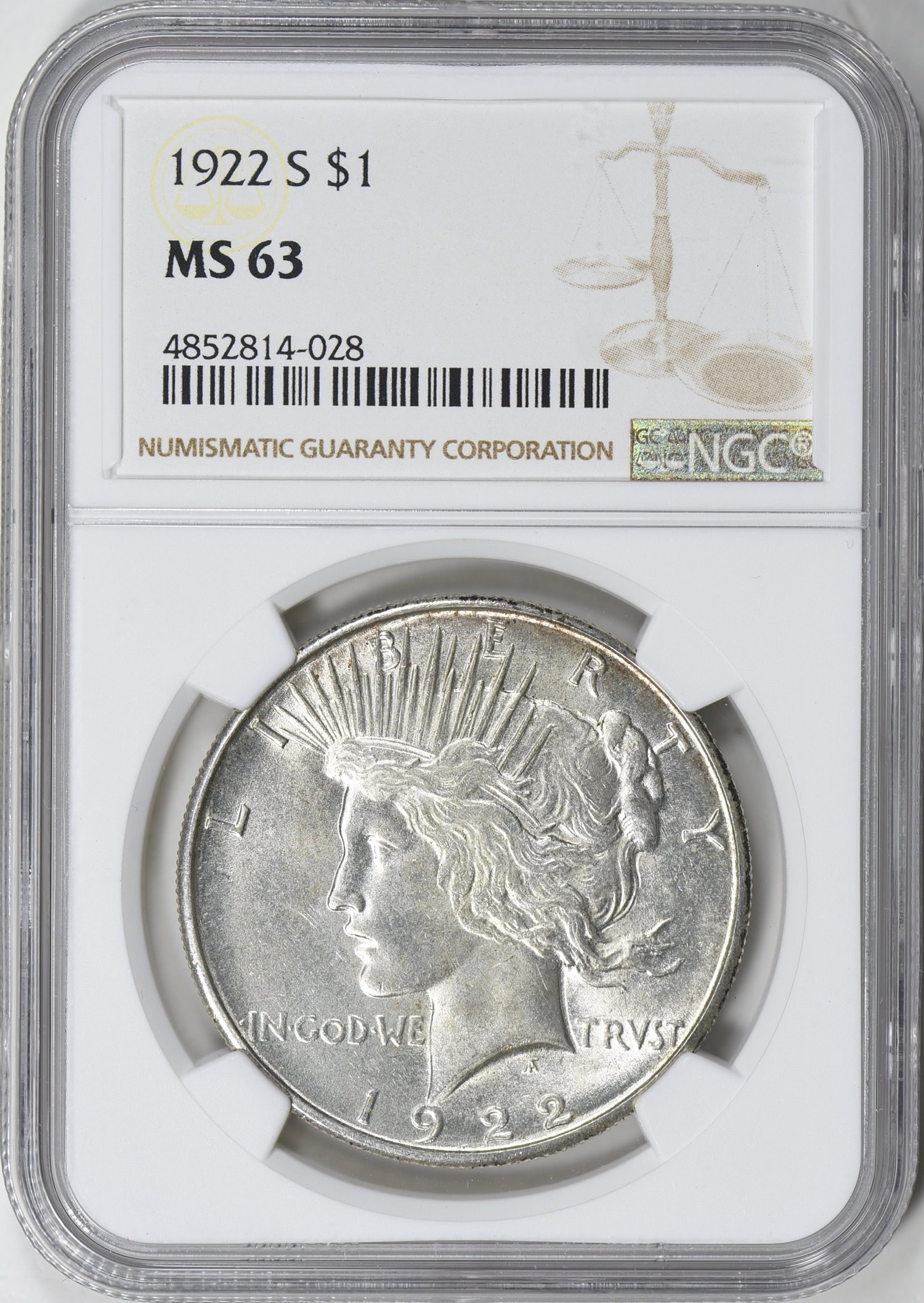 1922-S Peace Silver Dollar NGC MS-63 (Item 616088