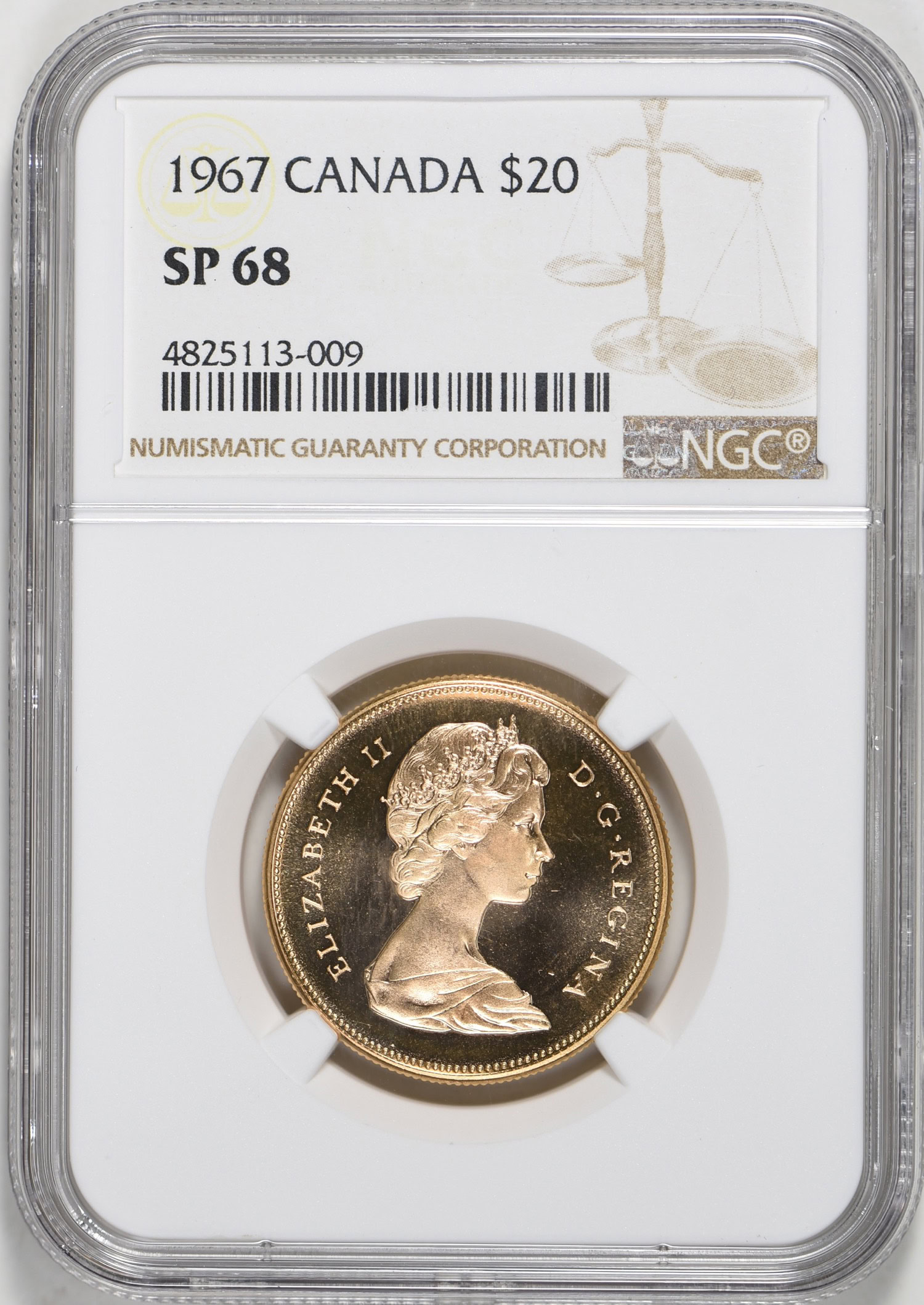 Canada 1967 Gold $20 KM-71 NGC SP-68 (AGW = 0.5287 oz.) (Item