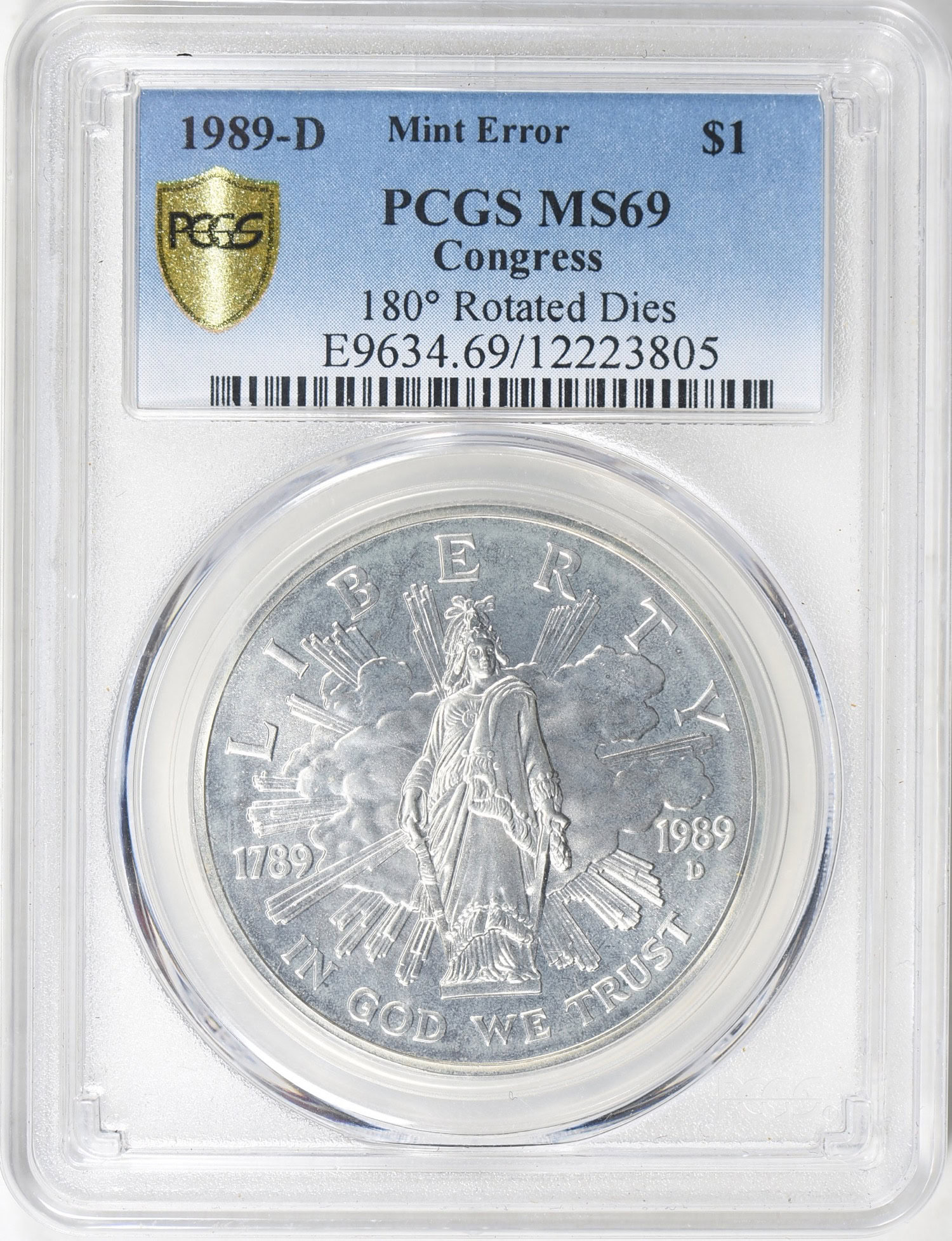 Mint Error 1989-D Congress Bicentennial Silver Dollar 180 Degrees