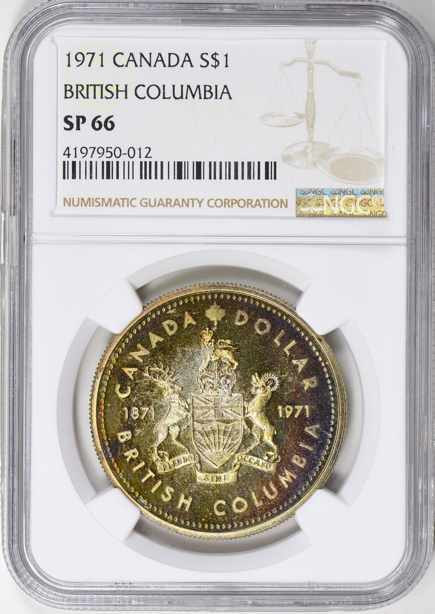 Canada 1971 Silver Dollar British Columbia Centennial KM-80 NGC SP Canada 1971 Silver Dollar British Columbia Centennial KM-80 NGC SP