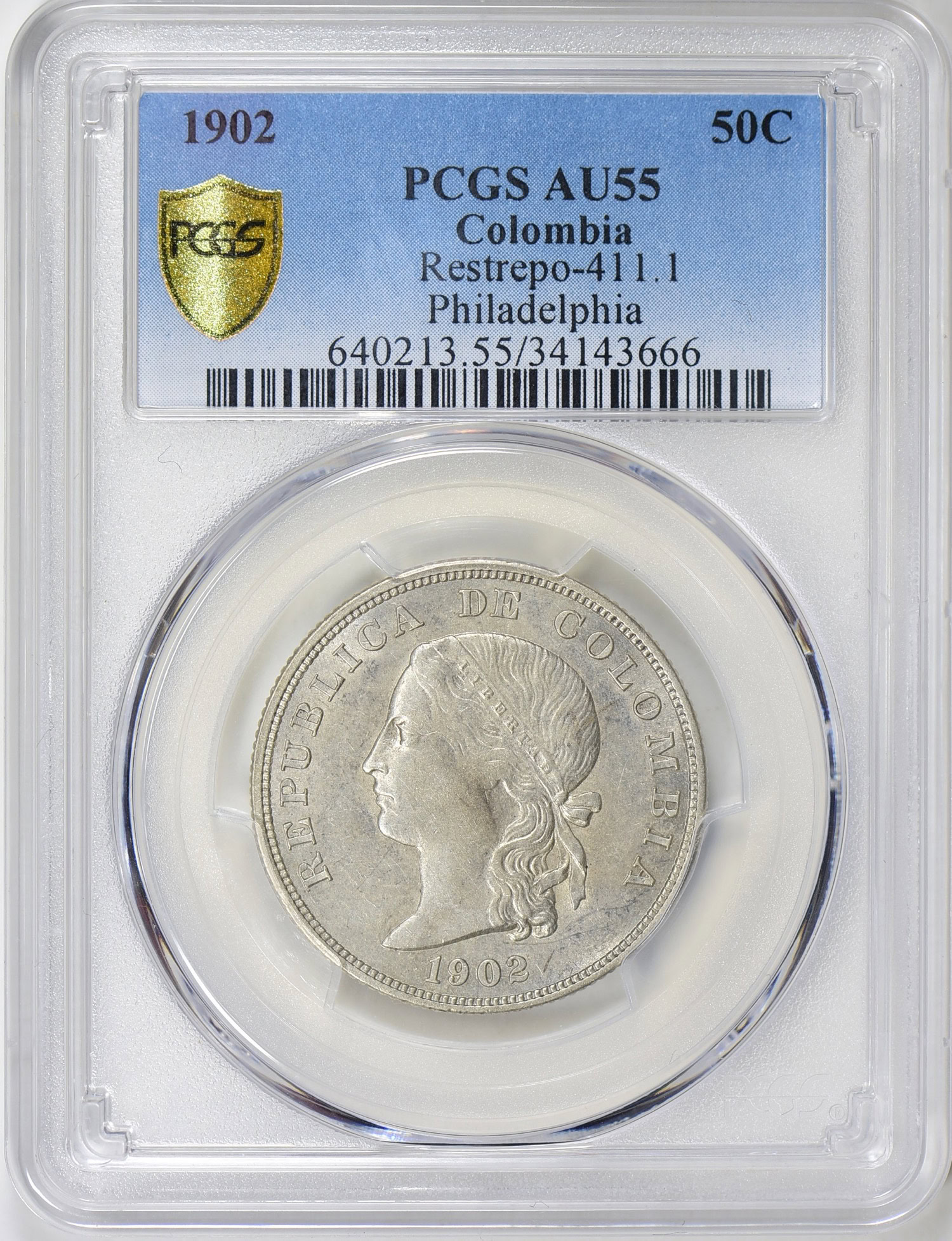 Colombia 1902 Silver 50 Centavos Philadelphia Mint KM-192 PCGS AU