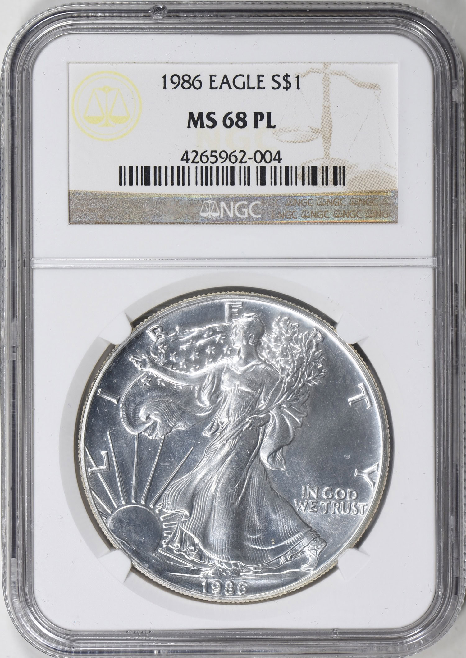1986 $1 Silver Eagle NGC MS-68 PL (Item 631261) | GreatCollections