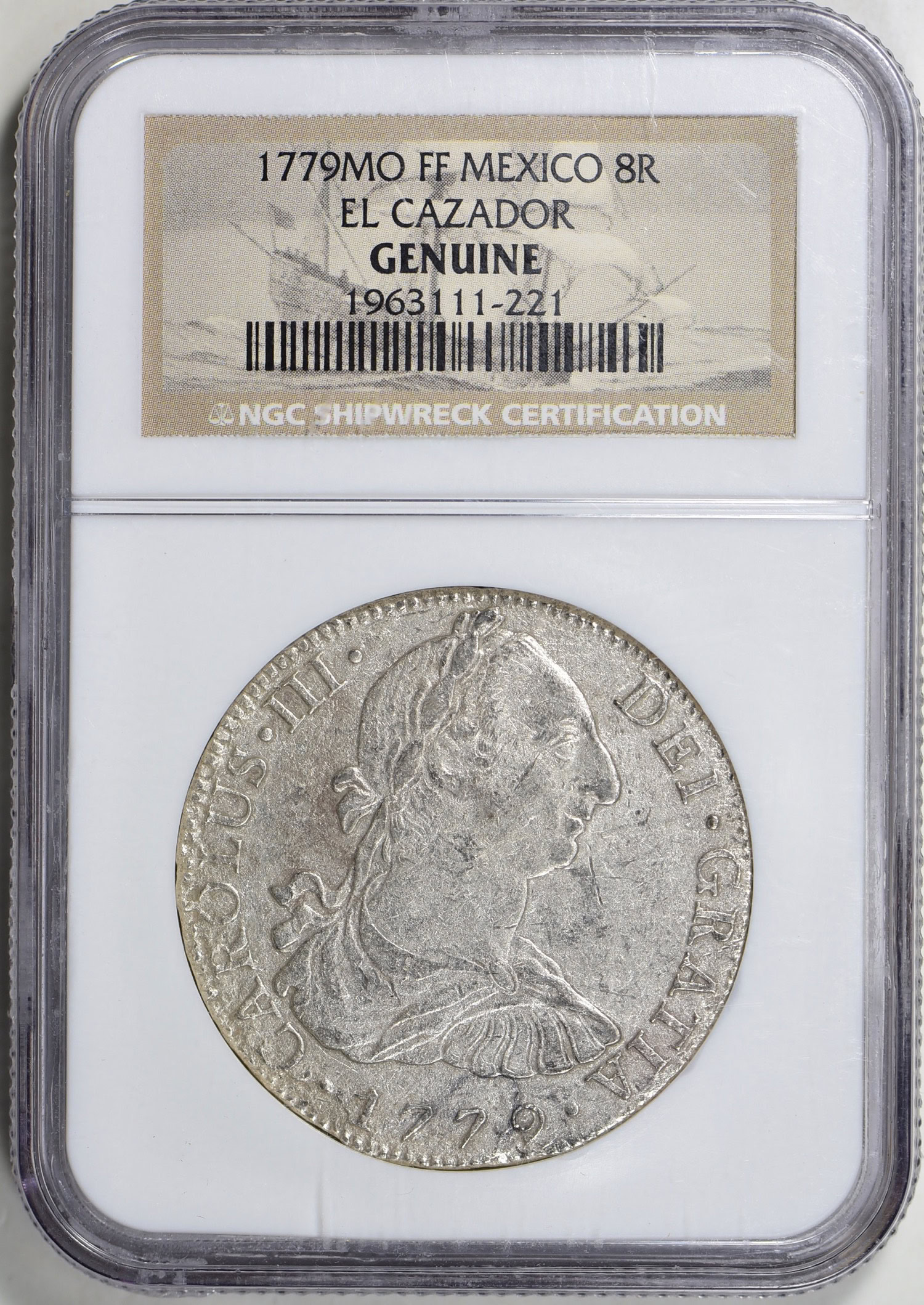 Mexico 1779-Mo FF Silver 8 Reales Shipwreck El Cazador NGC Genuine