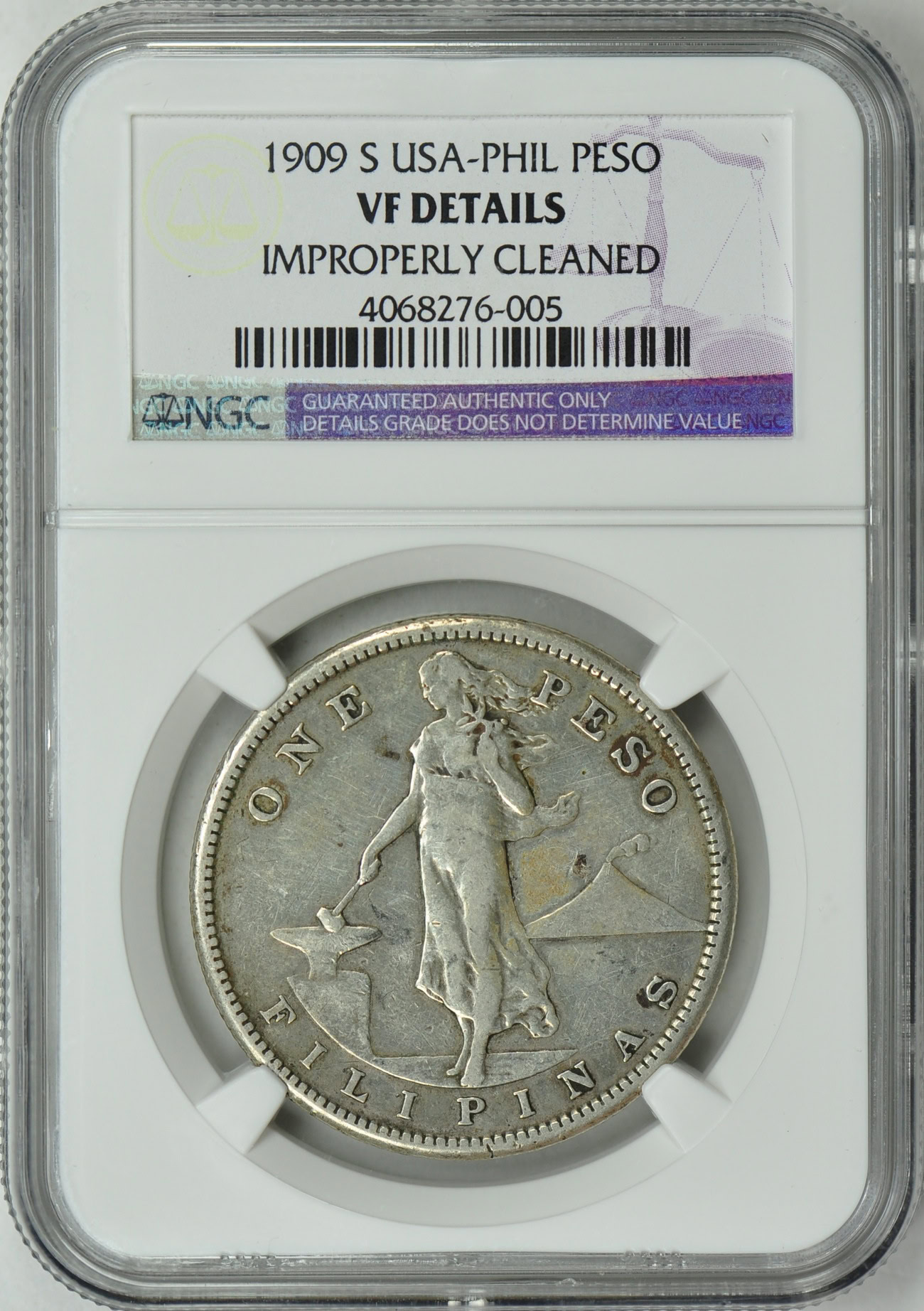 1909-S U.S. Philippines One Peso NGC VF Details (Item 63966