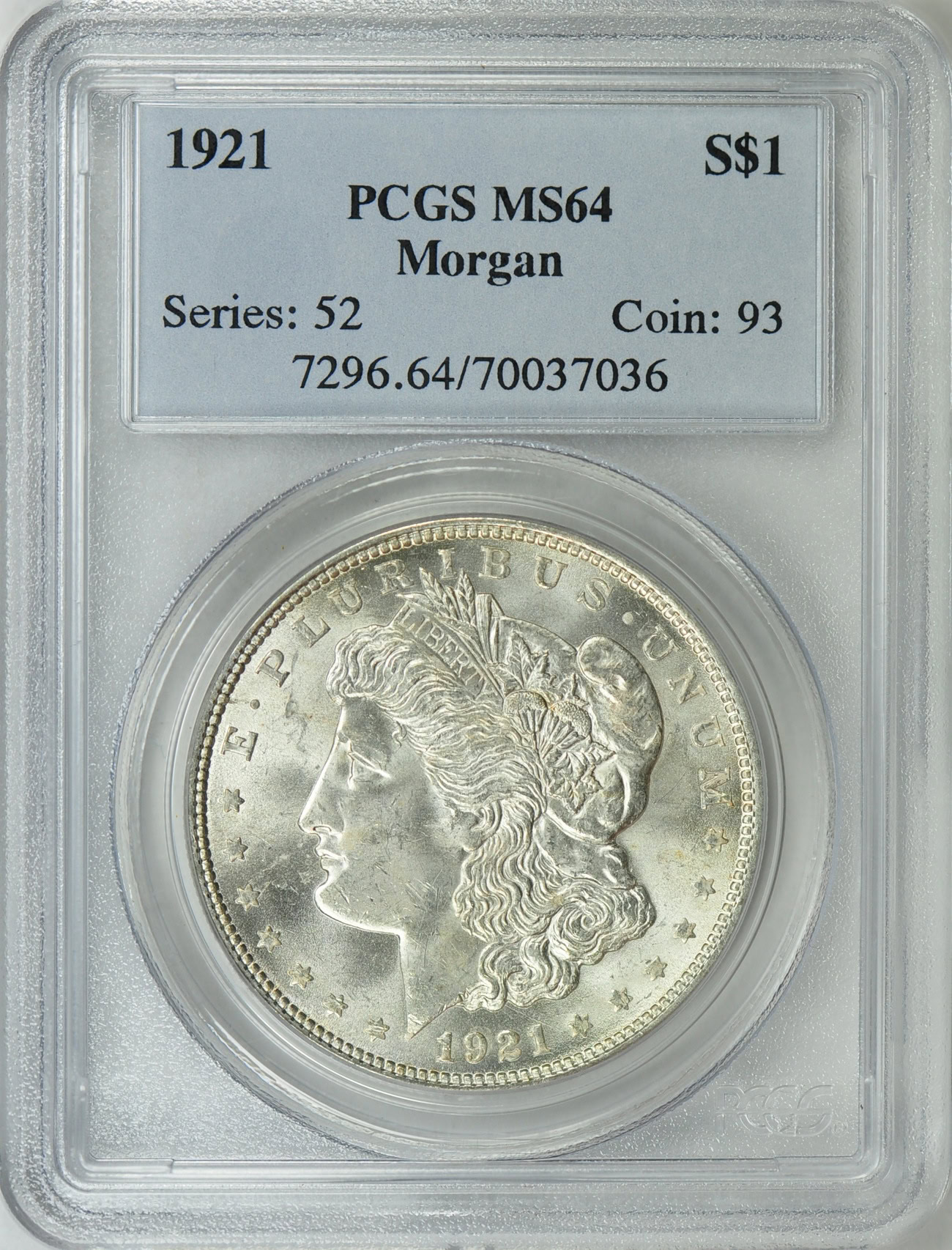 1921 Morgan Silver Dollar PCGS MS-64 (Item 64348
