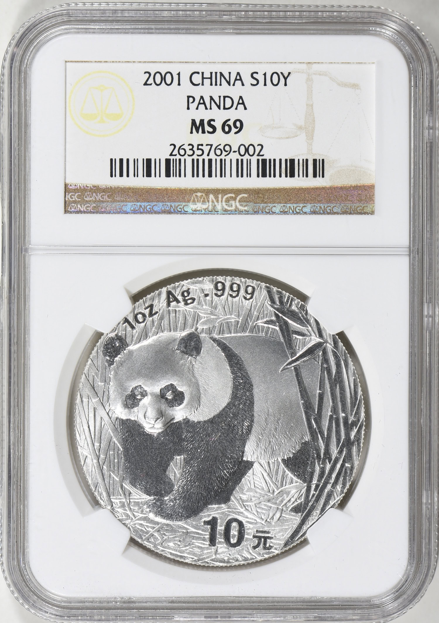 China 2001 Silver 10 Yuan Panda KM-1365 NGC MS-69 (Item 657854 ...