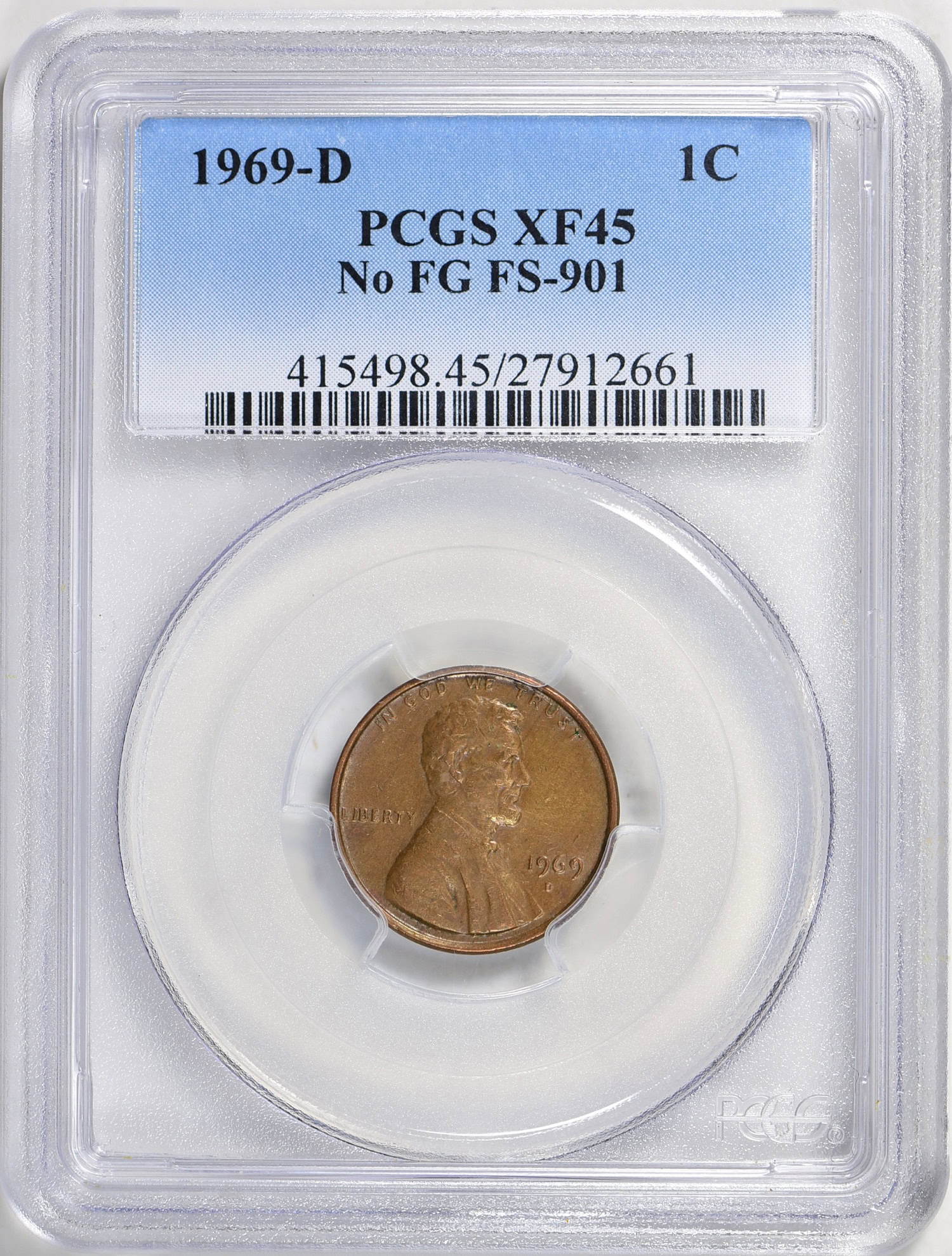 美品　希少　ヴィンテージ　スベア１０６L　No.2 1969-D Lincoln Cent No FG FS-901 PCGS XF-45 BN (Item 658062