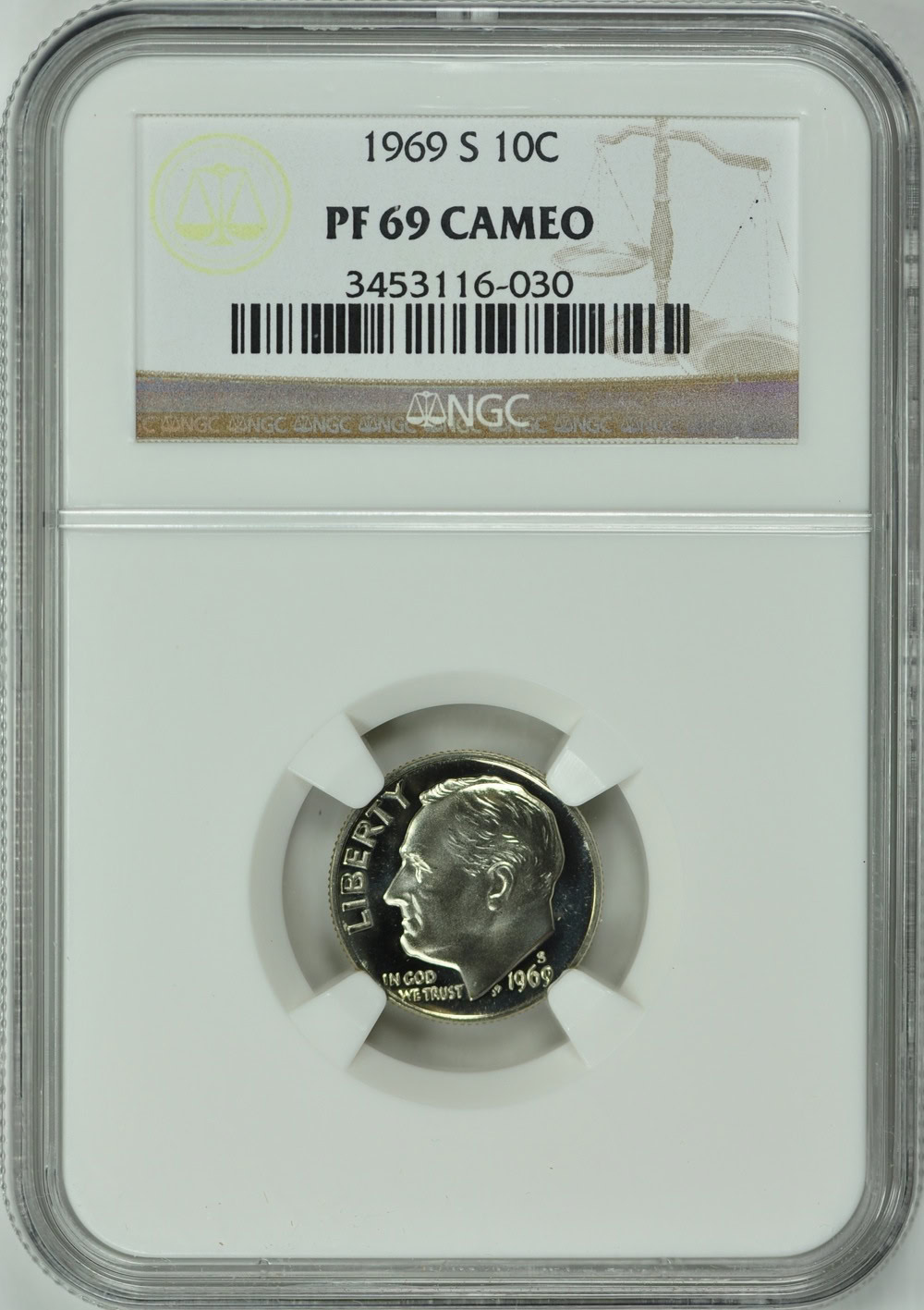 1969-S Roosevelt Dime NGC Proof-69 CAMEO (Item 6642