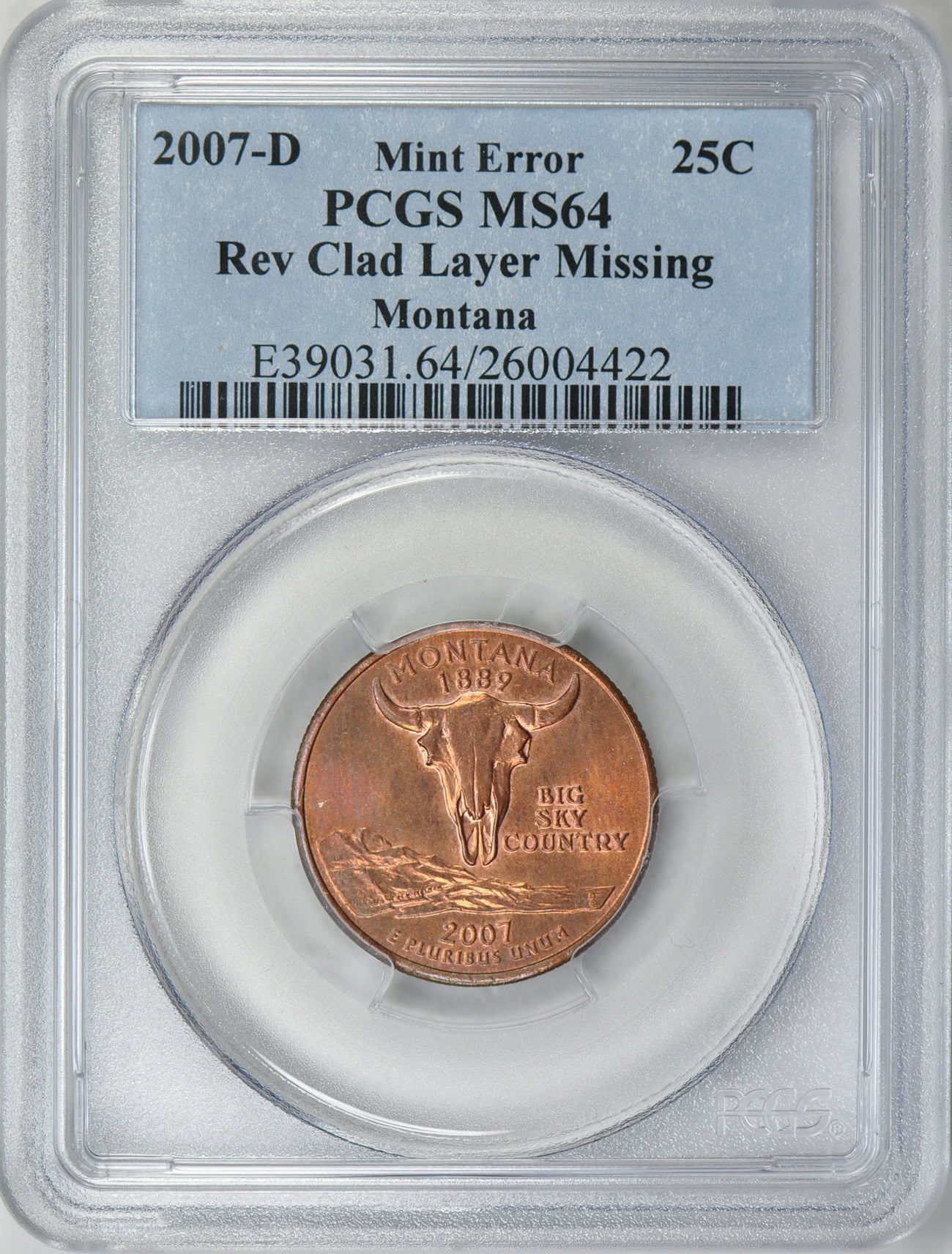 ⭐️【PCGS MS67 】AH1395-1975 エジプト 10Pst Mint Error 2007-D State Quarter Montana Reverse Clad Layer Missing