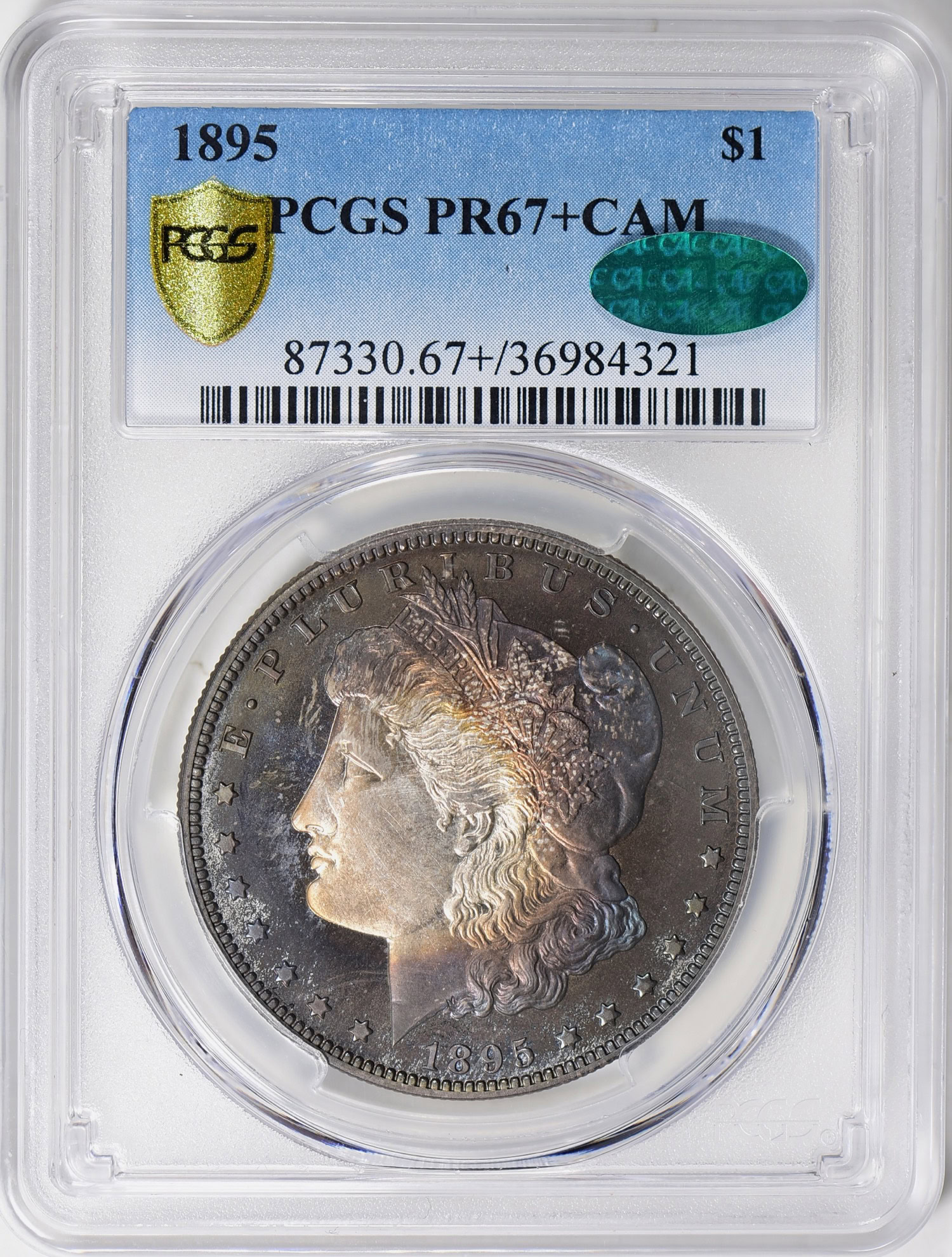 1895 Morgan Silver Dollar PCGS Proof-67+ CAMEO (CAC Green) (Toned