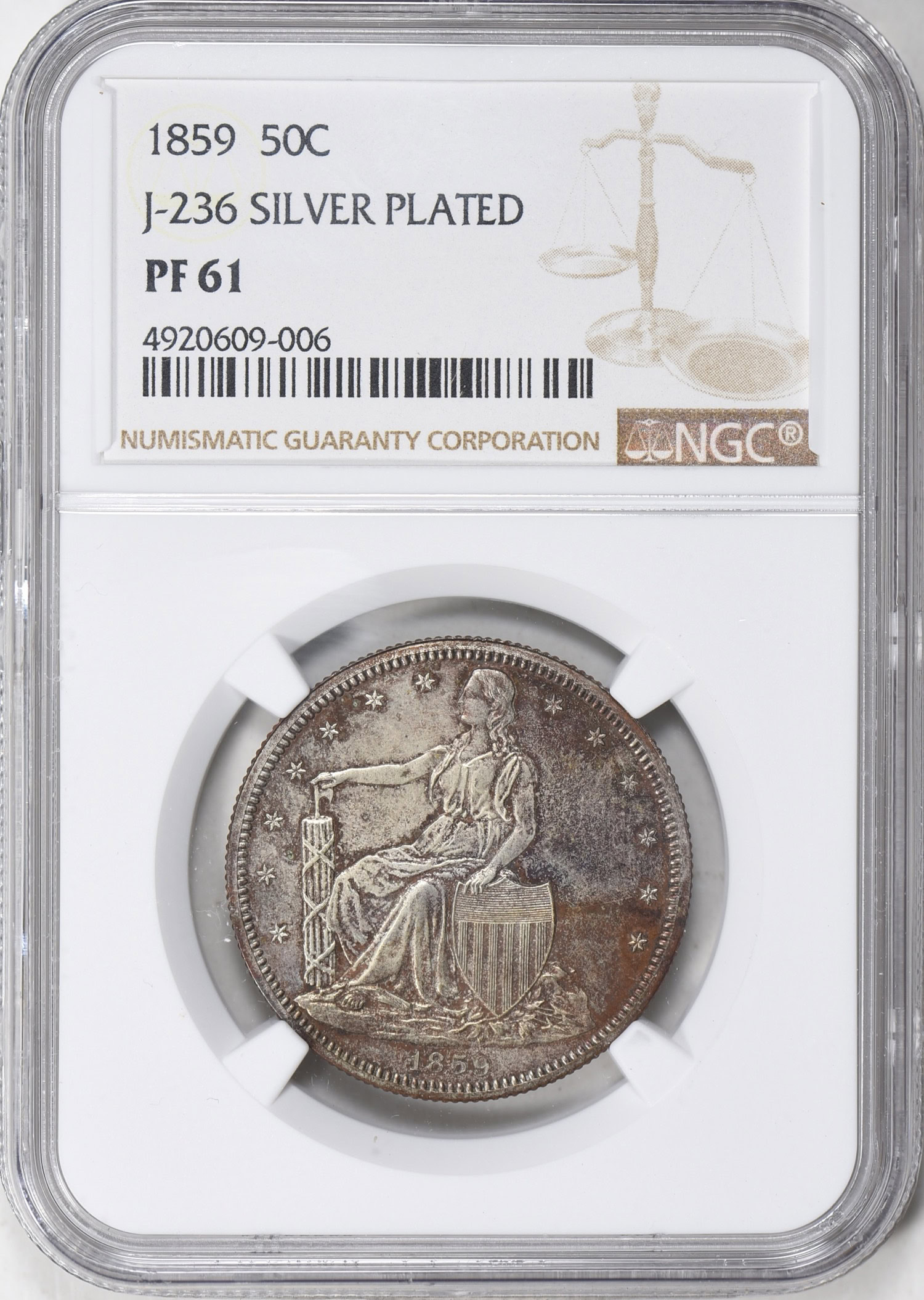 Pattern 1859 50c J-236 Silver Plated NGC Proof-61 (Item 701103