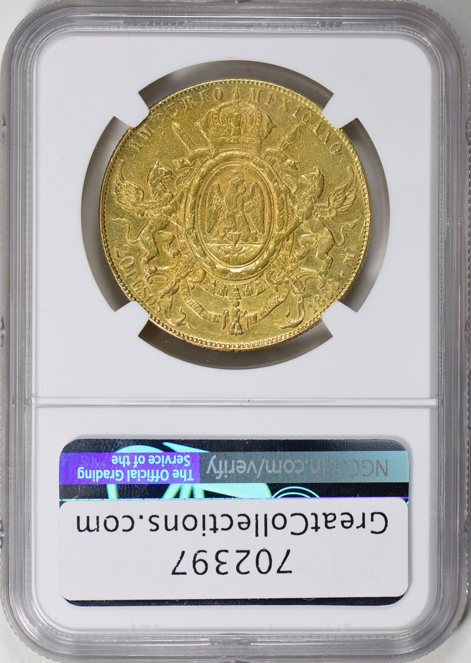 p*y様 GOLD MASTER CLASS Mexico - Empire of Maximilian 1866-Mo Gold 20 Pesos KM-389 NGC XF