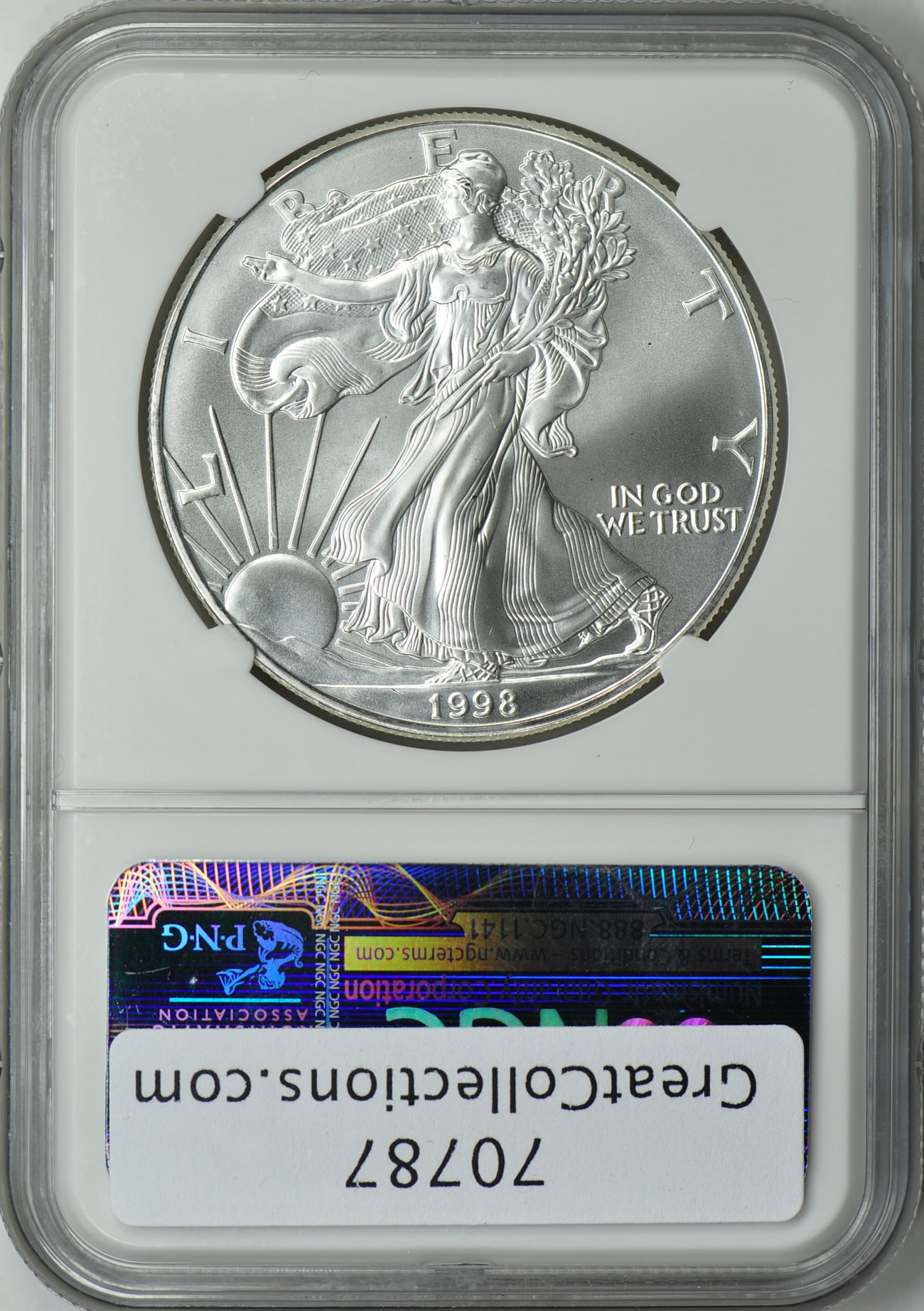 Mint Error 1998 $1 Silver Eagle Reverse Struck Through NGC MS-69
