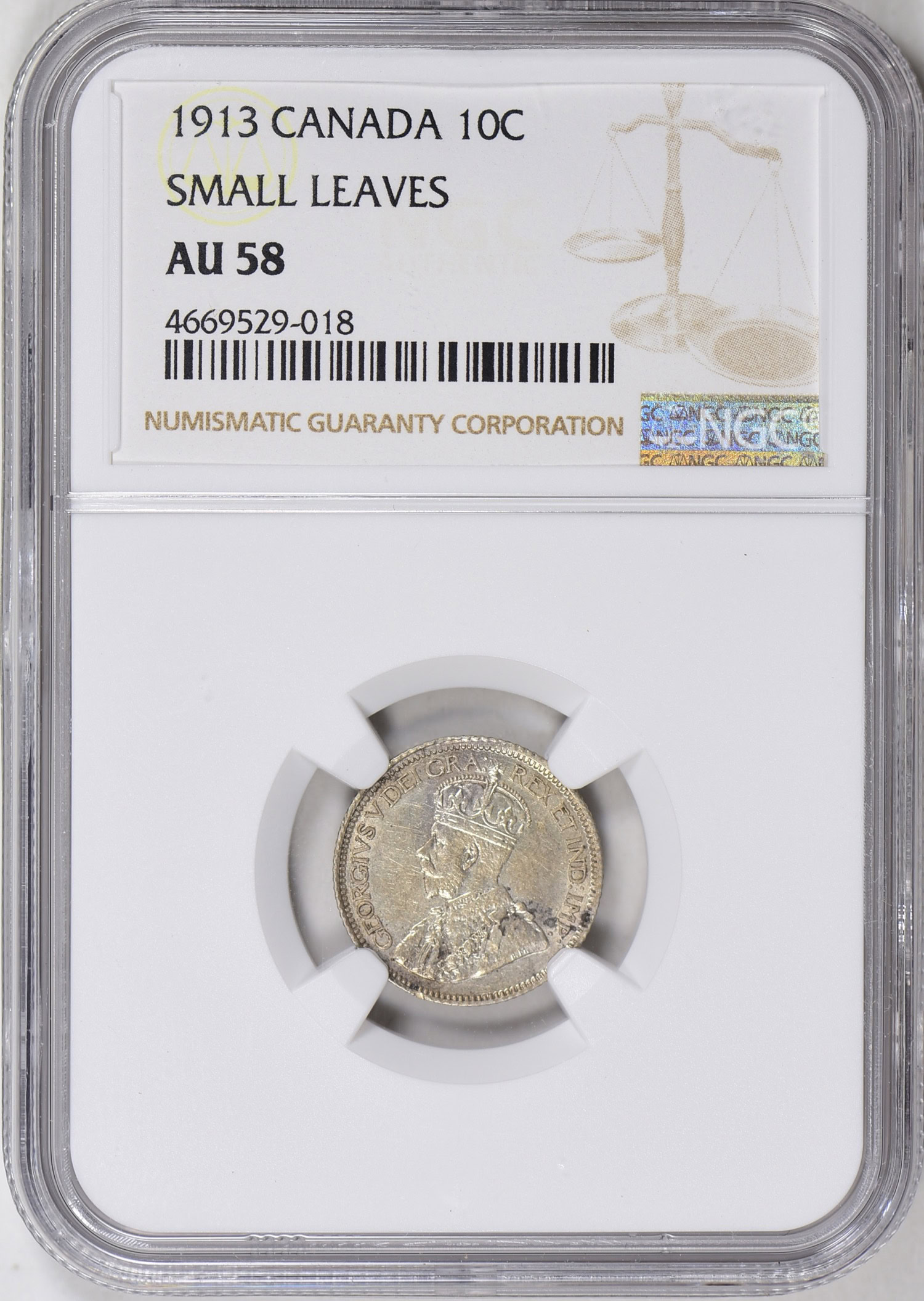 銅貨 1913年 フランス 10サンチームNGC AU 58 BN アンティーク Canada 1913 Silver 10 Cents Small Leaves KM-23 NGC AU-58 (Item