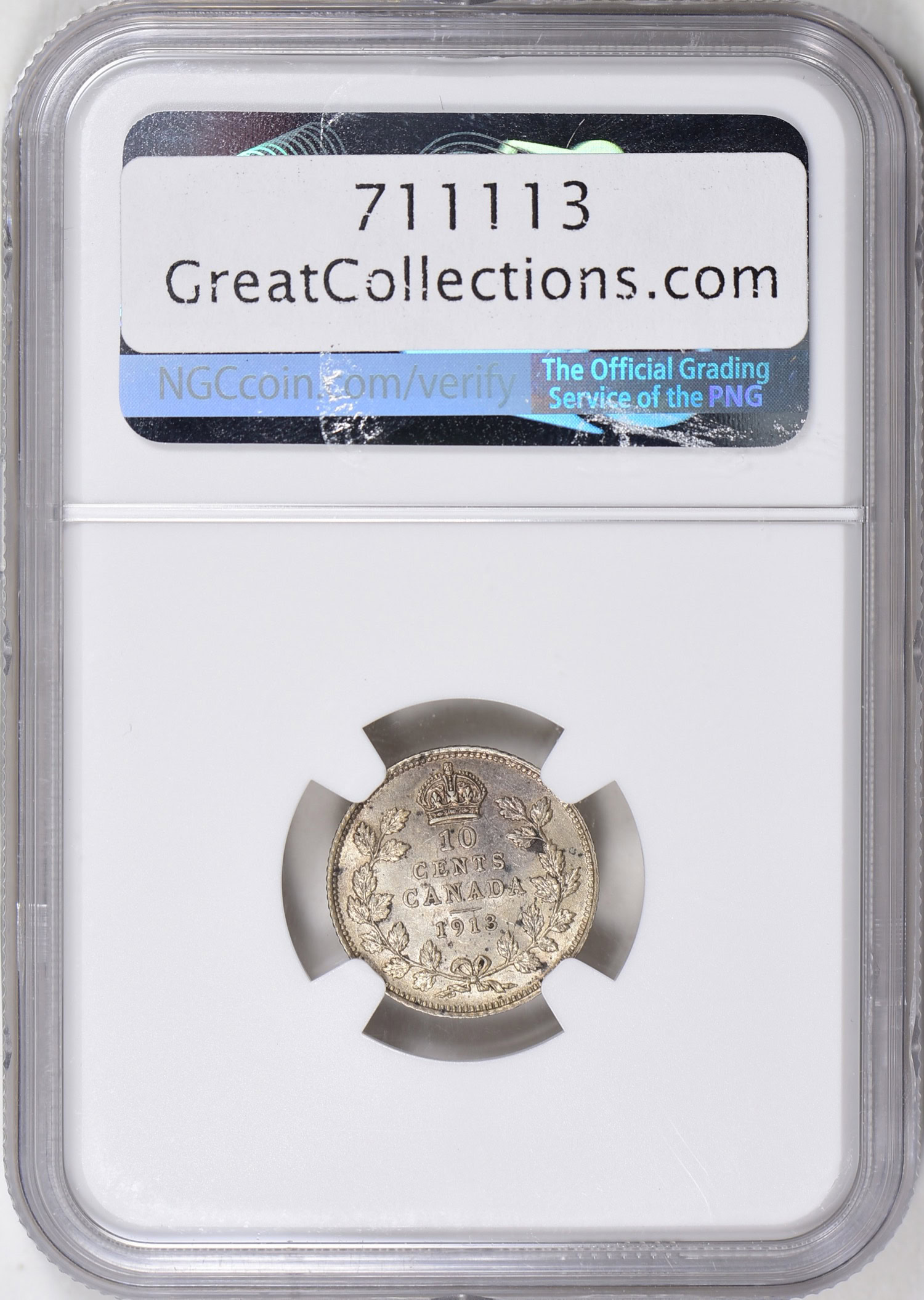 Canada 1913 Silver 10 Cents Small Leaves KM-23 NGC AU-58 (Item