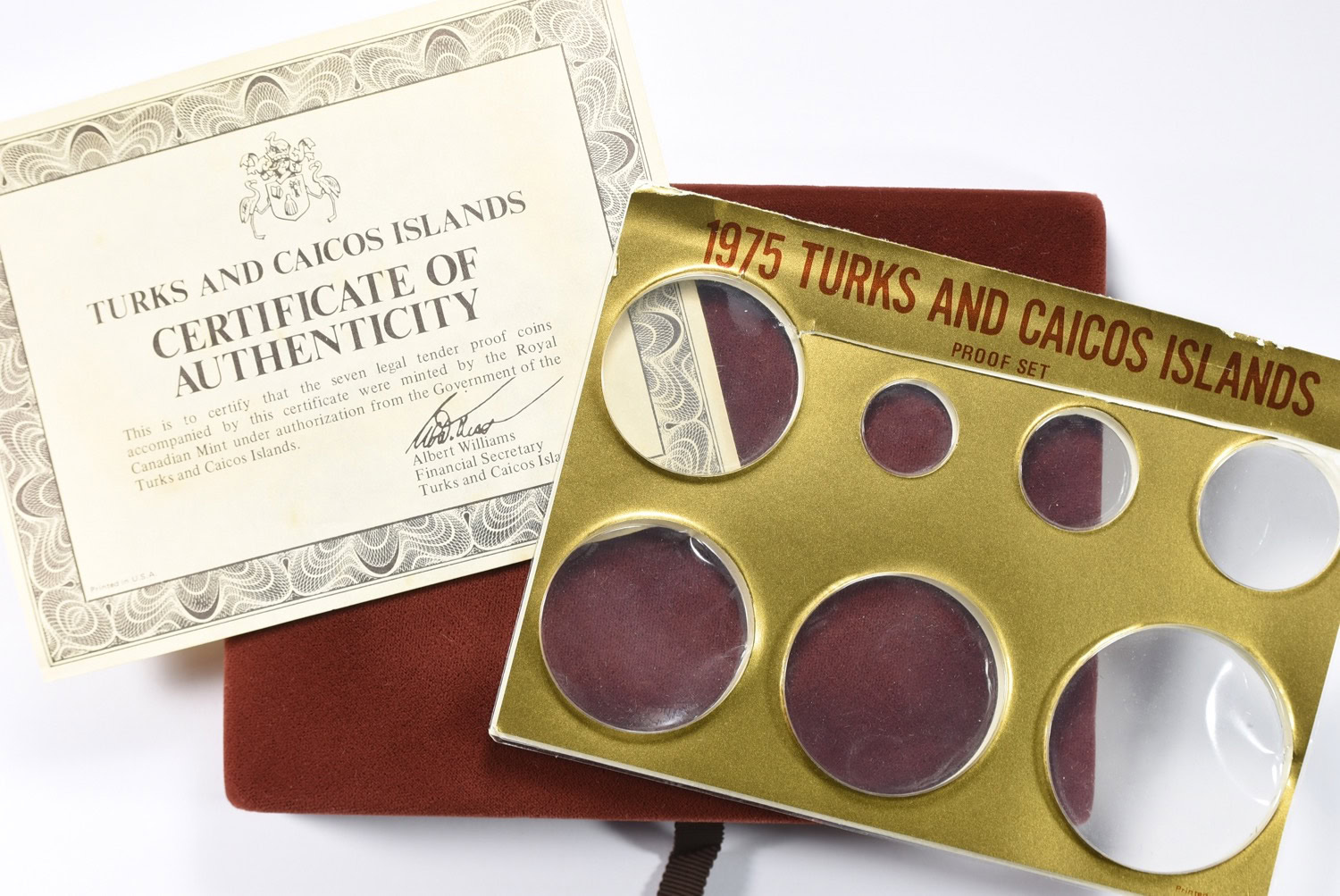 Turks & Caicos Islands 1975 Gold 25, 50, and 100 Crowns, Silver 5