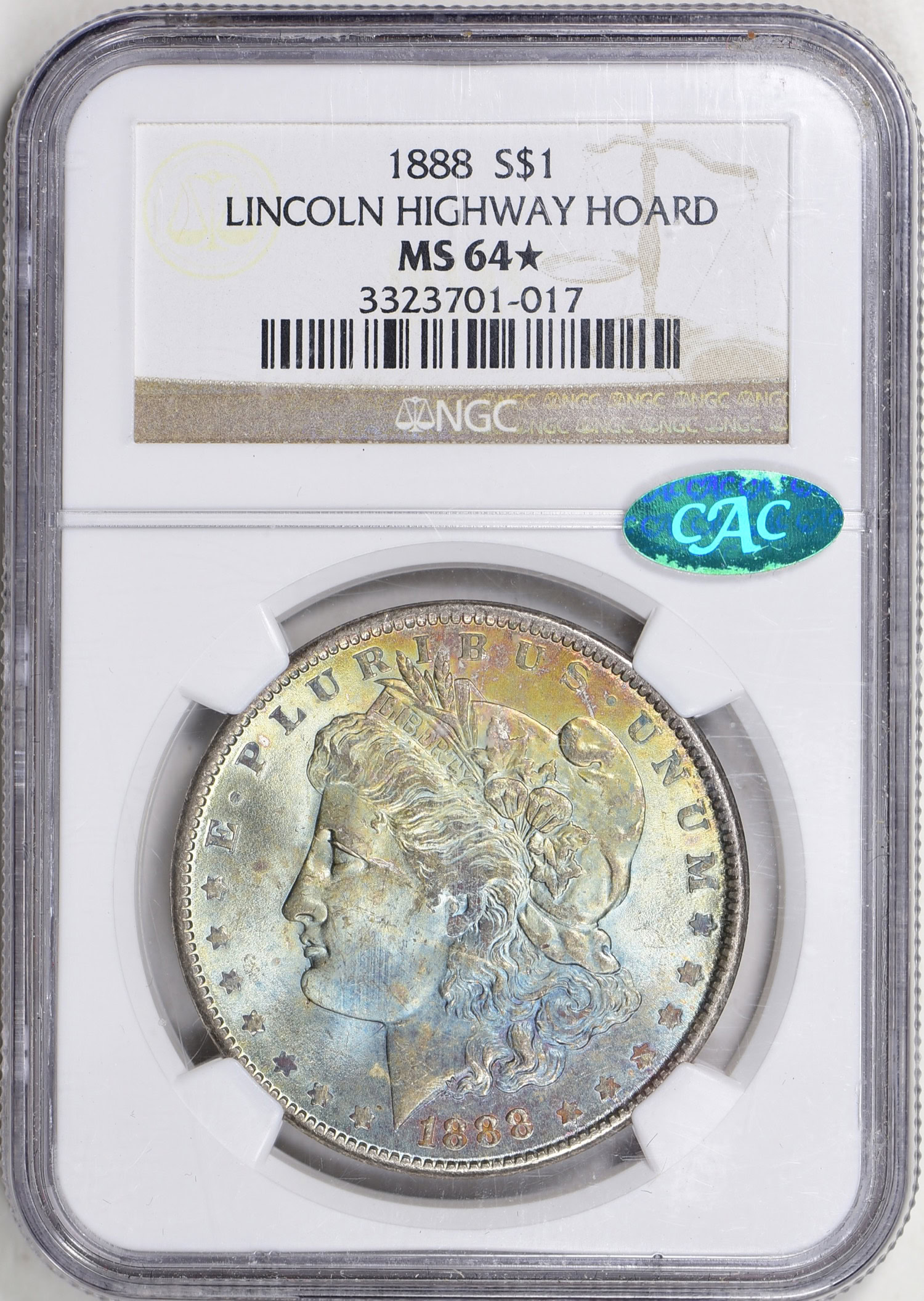 1888 Morgan Silver Dollar NGC MS-64 ☆ (CAC Green) (Toned