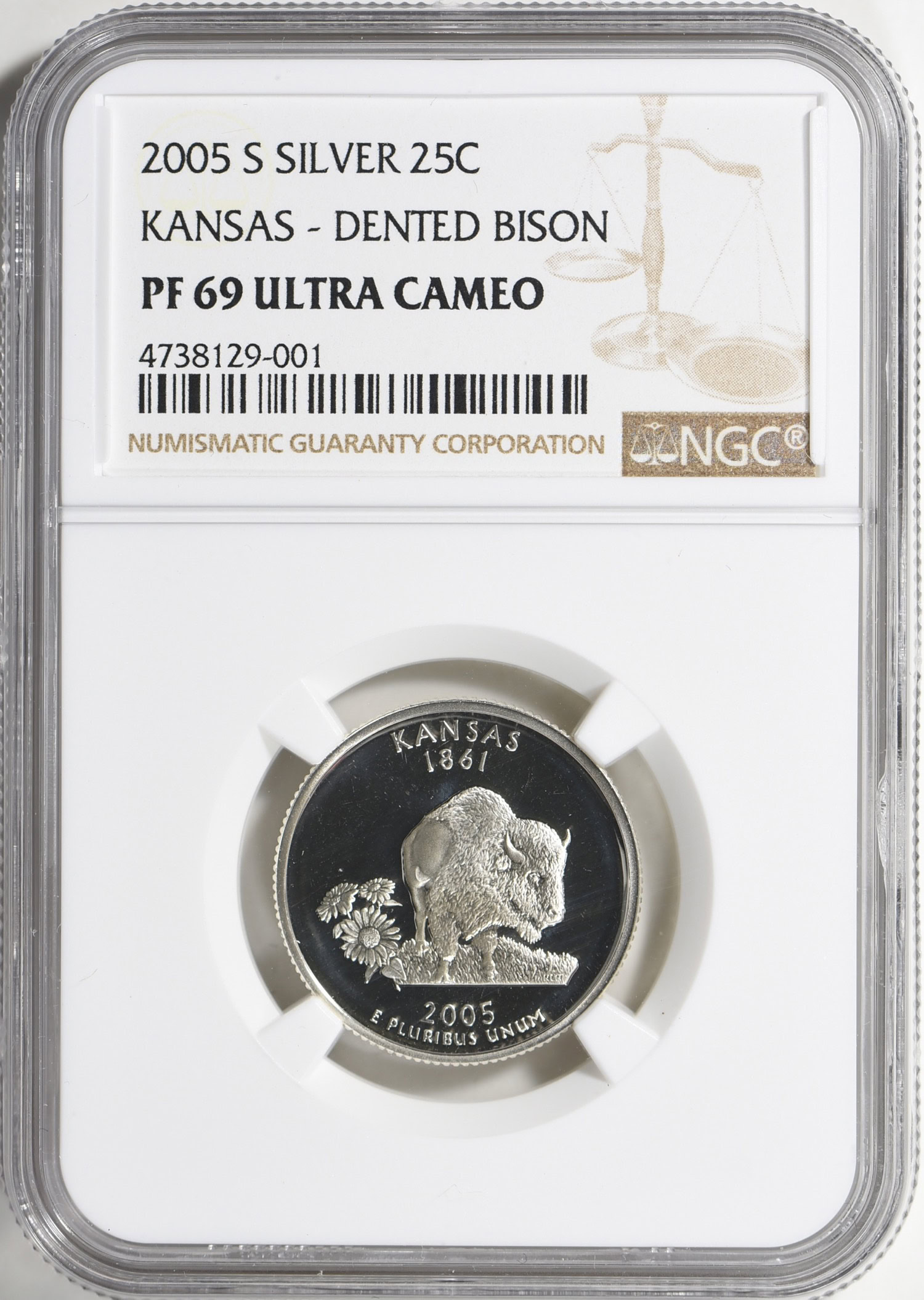 2005-S State Quarter Kansas - Silver Dented Bison NGC Proof-69 UC