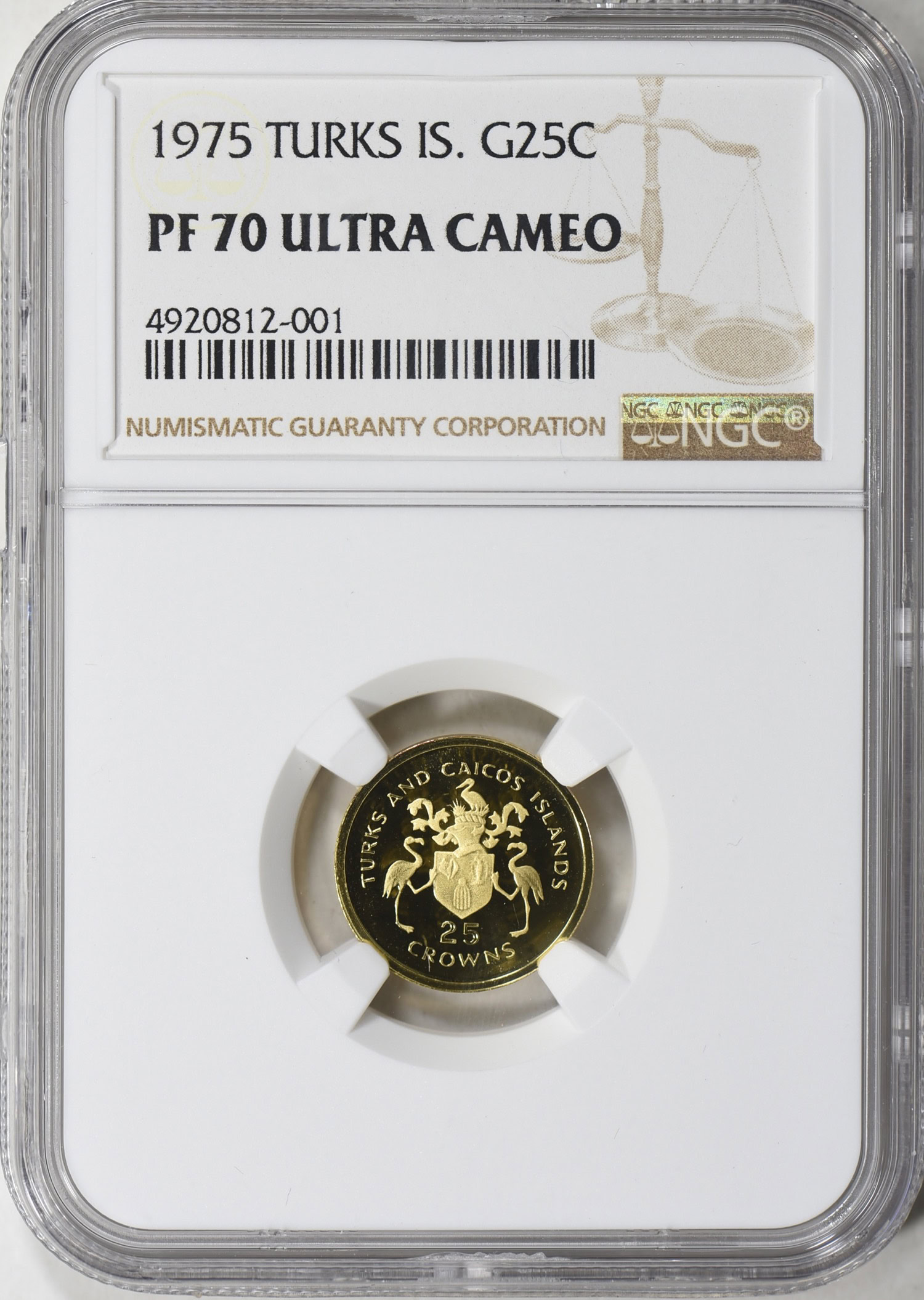 Turks & Caicos Islands 1975 Gold 25 Crowns KM-9.1 NGC Proof-70 UC