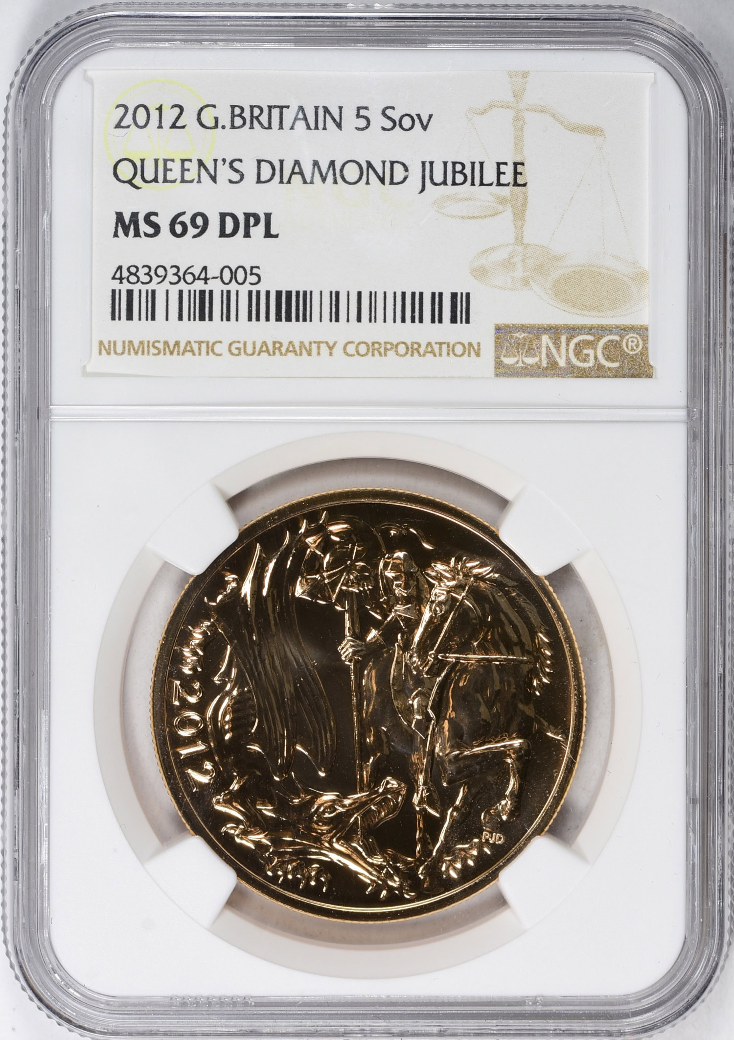 Great Britain 2012 Gold 5 Pounds KM-1209 With Case of Issue NGC MS