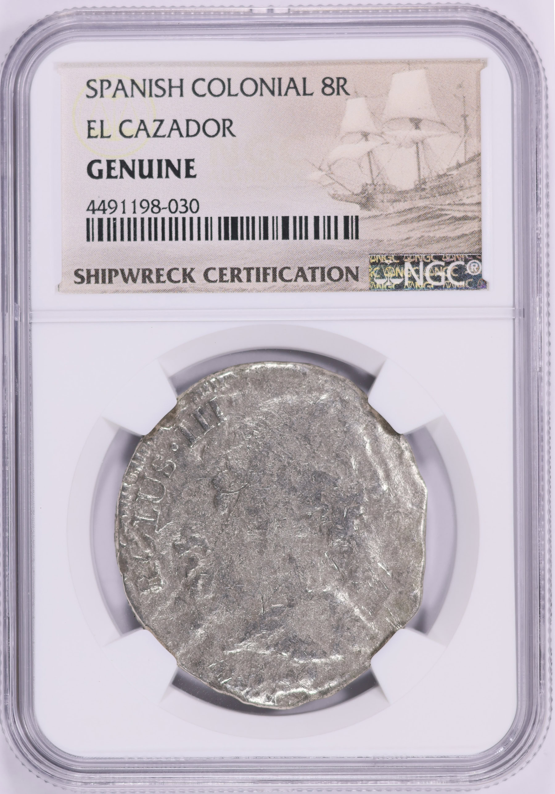 Spanish Colonial ND Silver 8 Reales El Cazador Shipwreck NGC