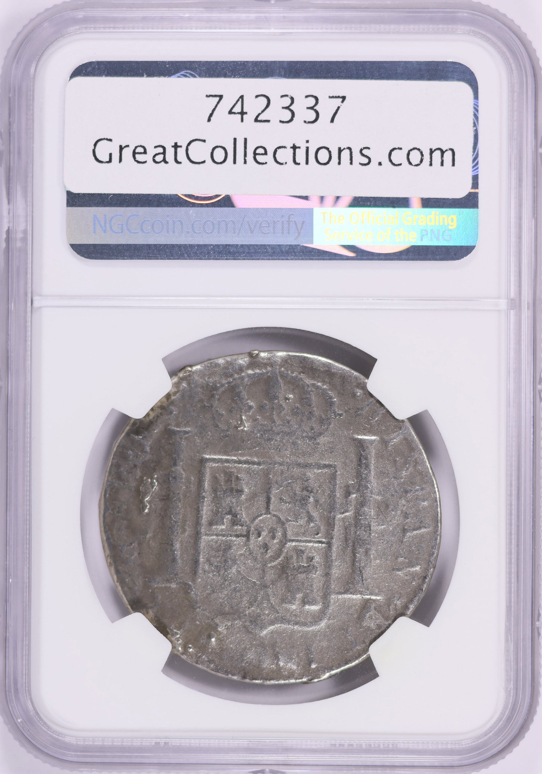 Spanish Colonial ND Silver 8 Reales El Cazador Shipwreck NGC