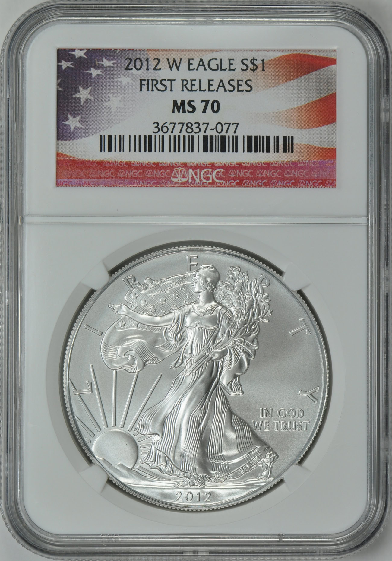 2012-W $1 Silver Eagle Burnished First Releases NGC MS-70 (Flag