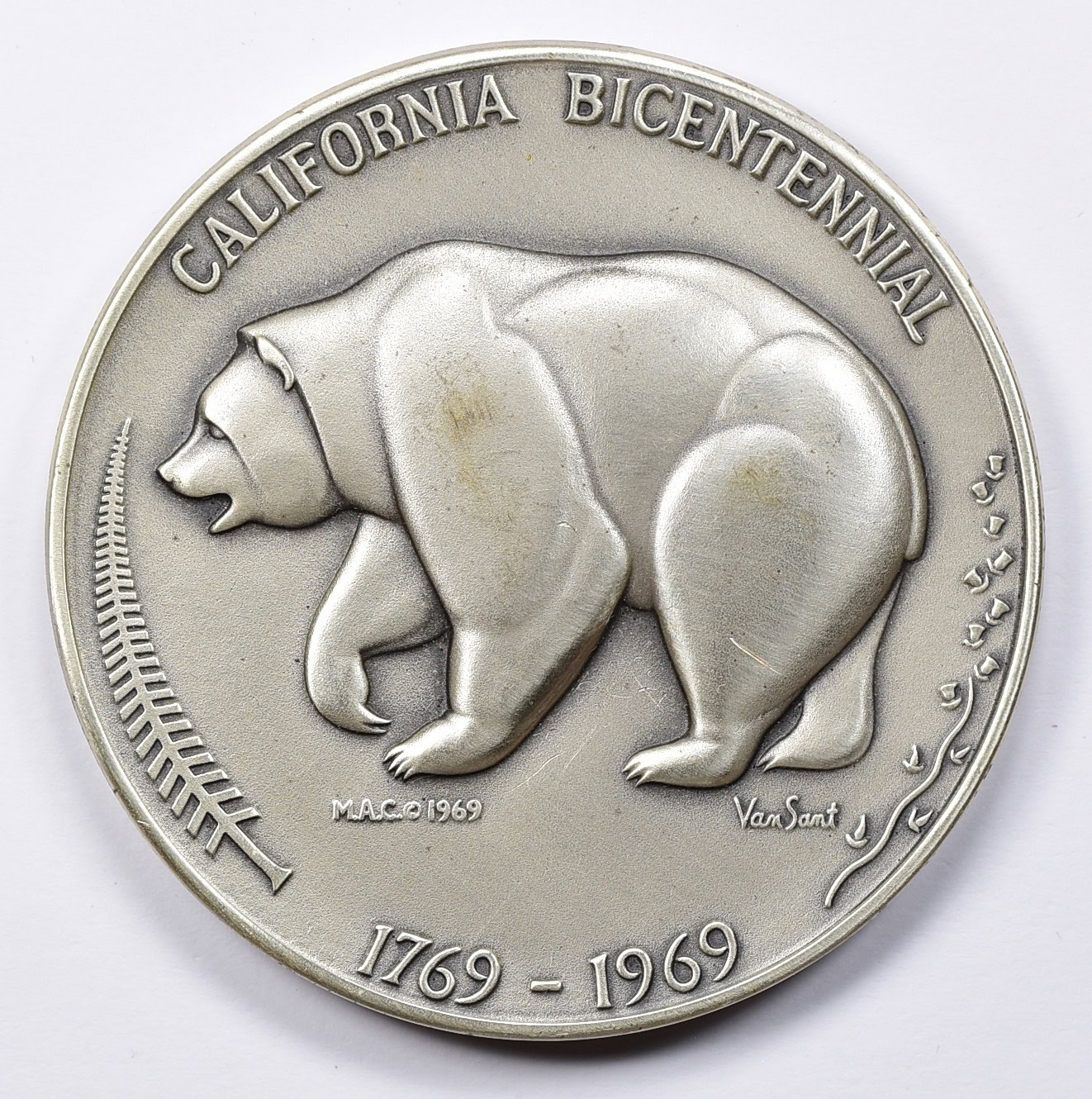 1969 California Bicentennial Silver Medal By Van Sant Uncertified