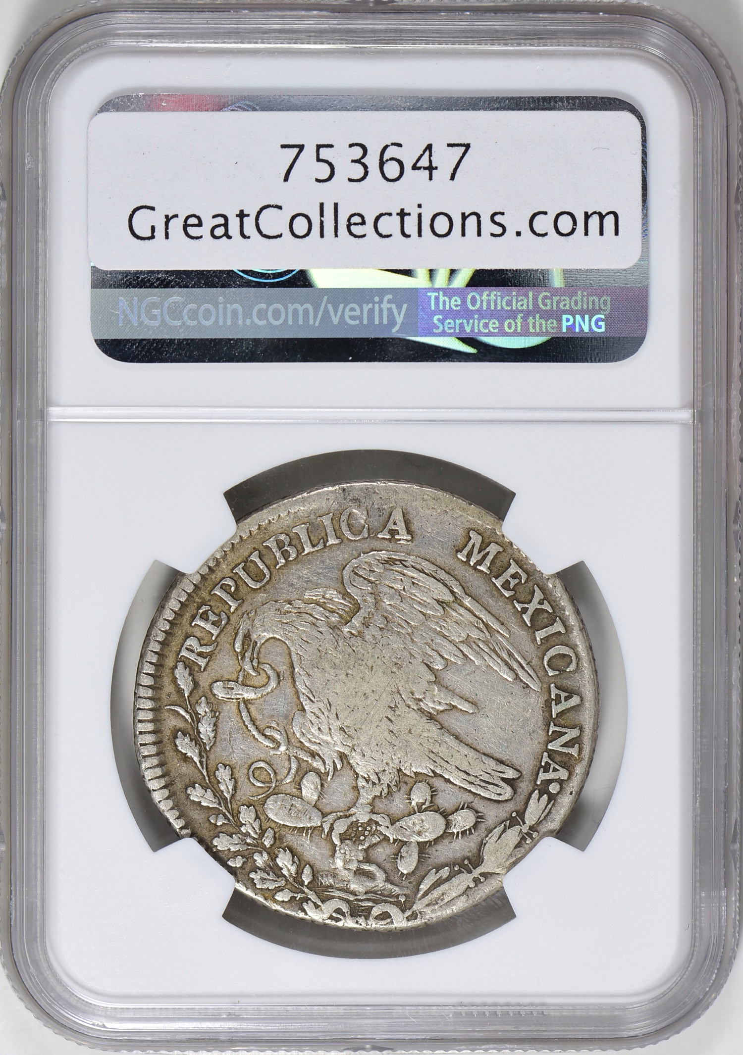 Mexico 1824-Mo JM Silver 8 Reales Hookneck Eagle KM-A376.2 NGC VF