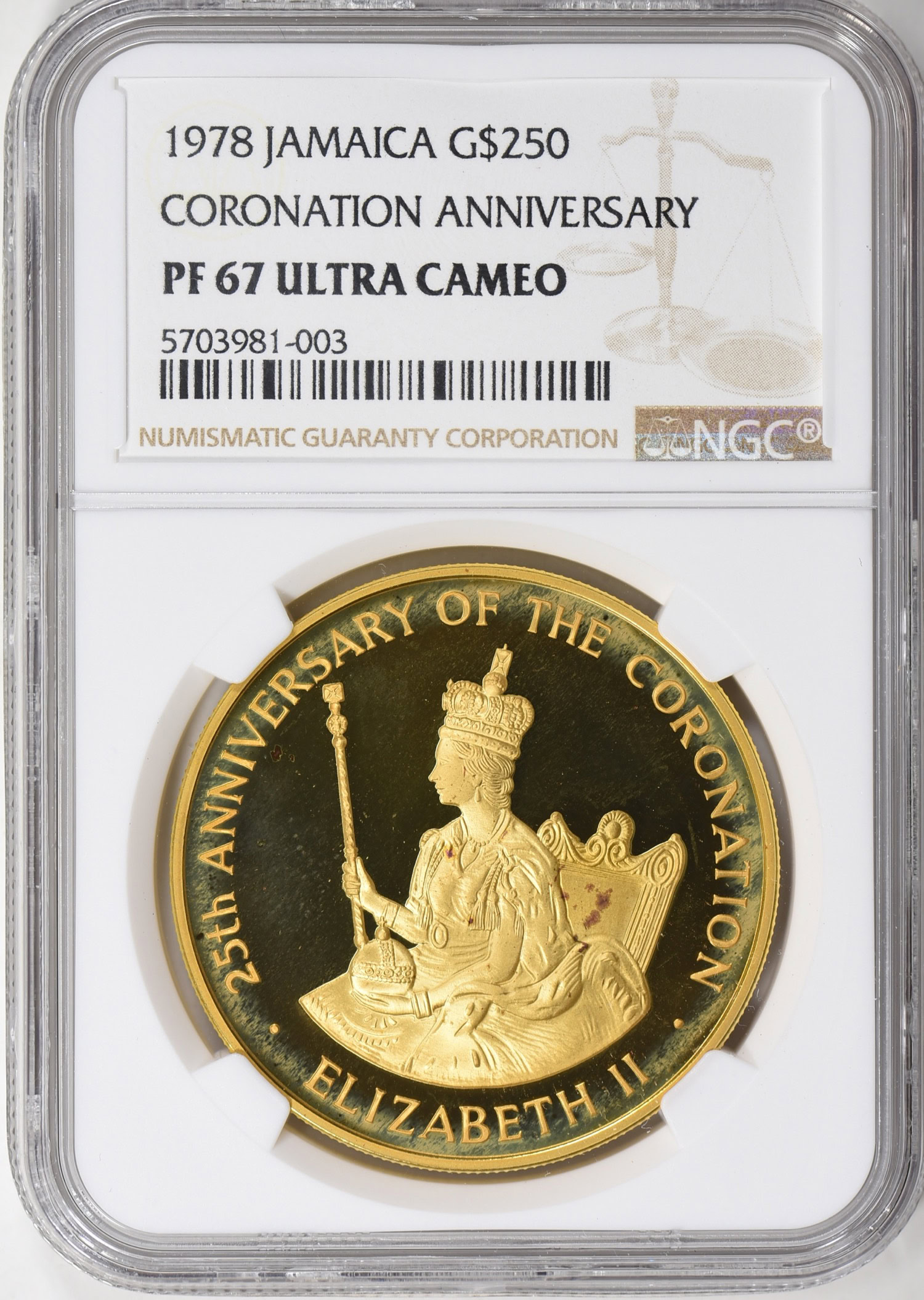 はぐれメタル様 Jamaica 1978 Gold $250 Queen Elizabeth's Coronation 25th