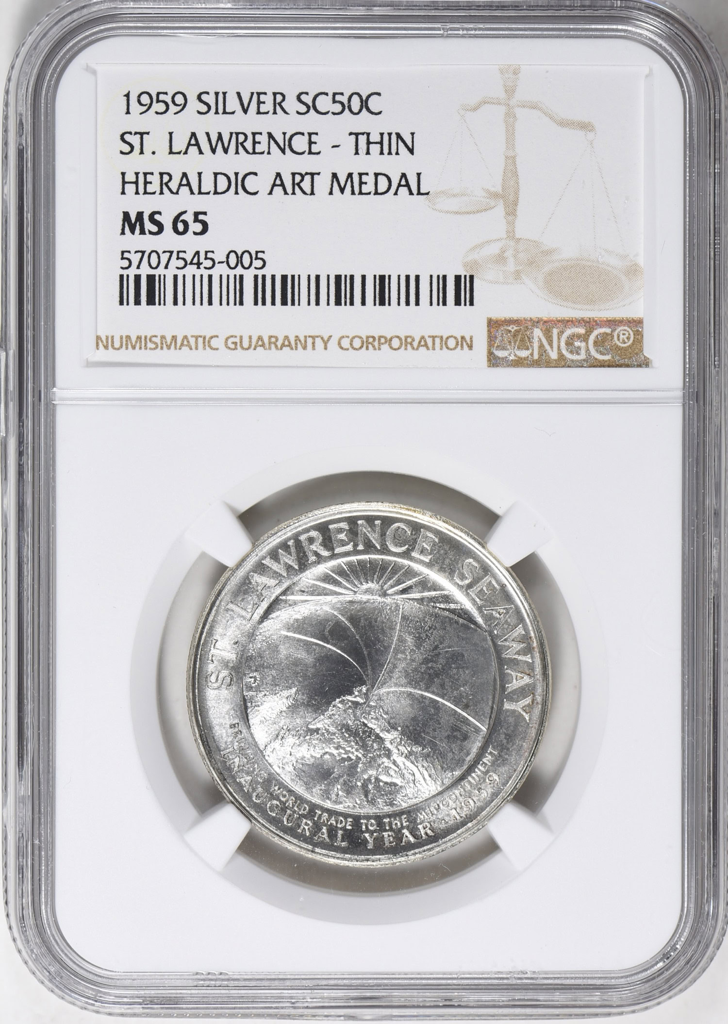 1959 Silver St. Lawrence Seaway Heraldic Art Medal Thin So-Called