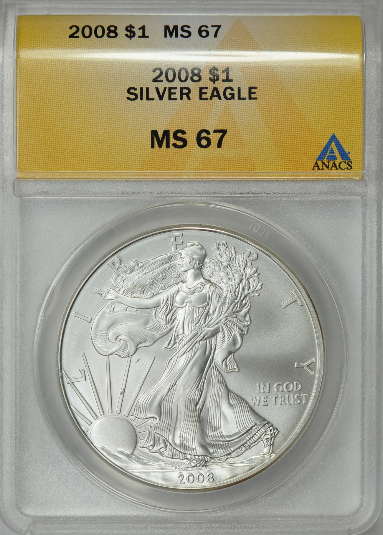 2008 $1 Silver Eagle ANACS MS-67 (Item 76539) | GreatCollections