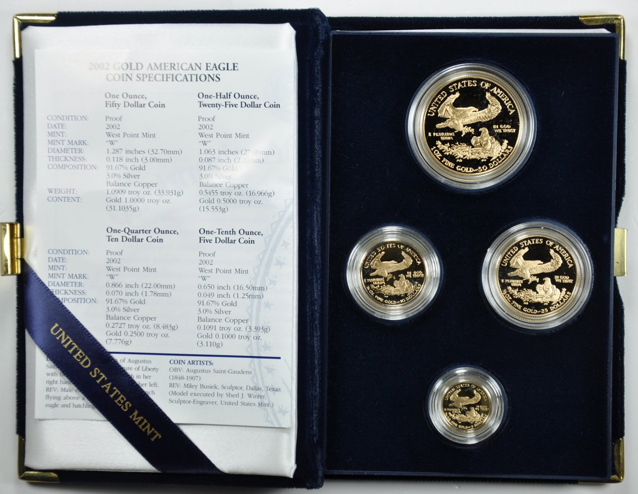 2002-W $5, $10, $25 and $50 American Eagle Gold Proof Set in