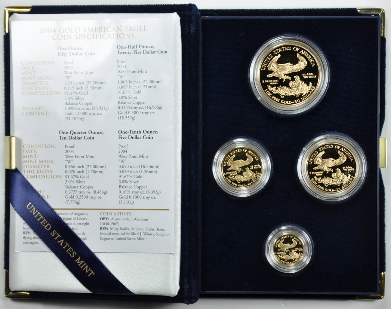 2004-W $5, $10, $25 and $50 American Eagle Gold Proof Set in