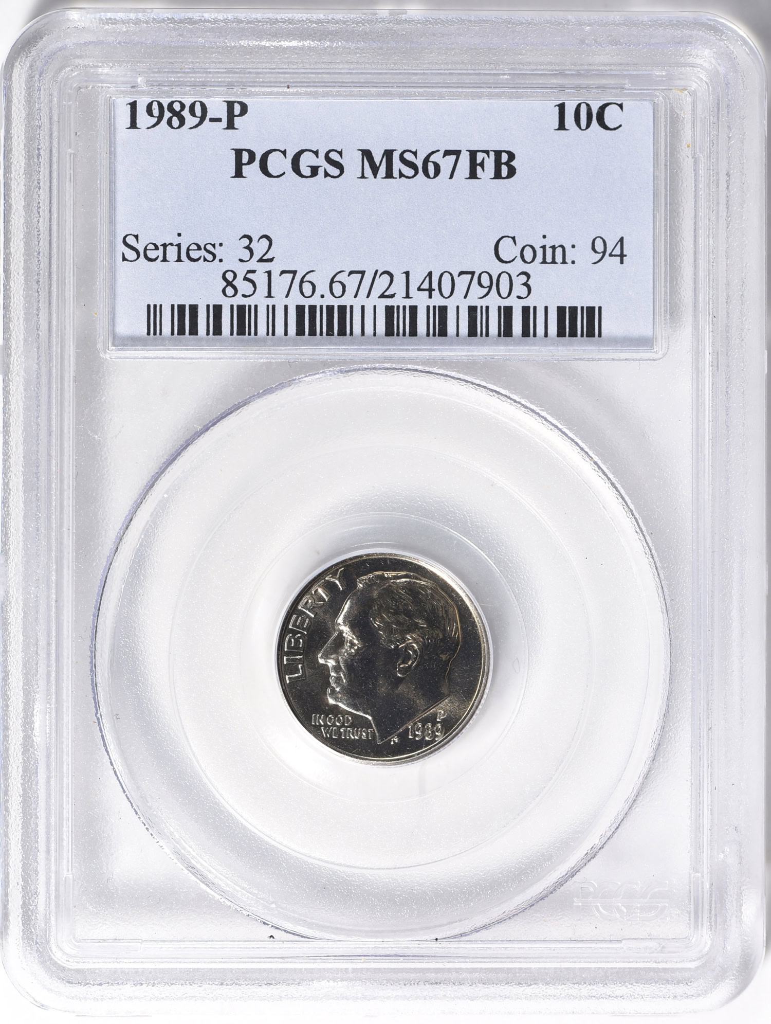 1989-P Roosevelt Dime PCGS MS-67 FB (Item 802022