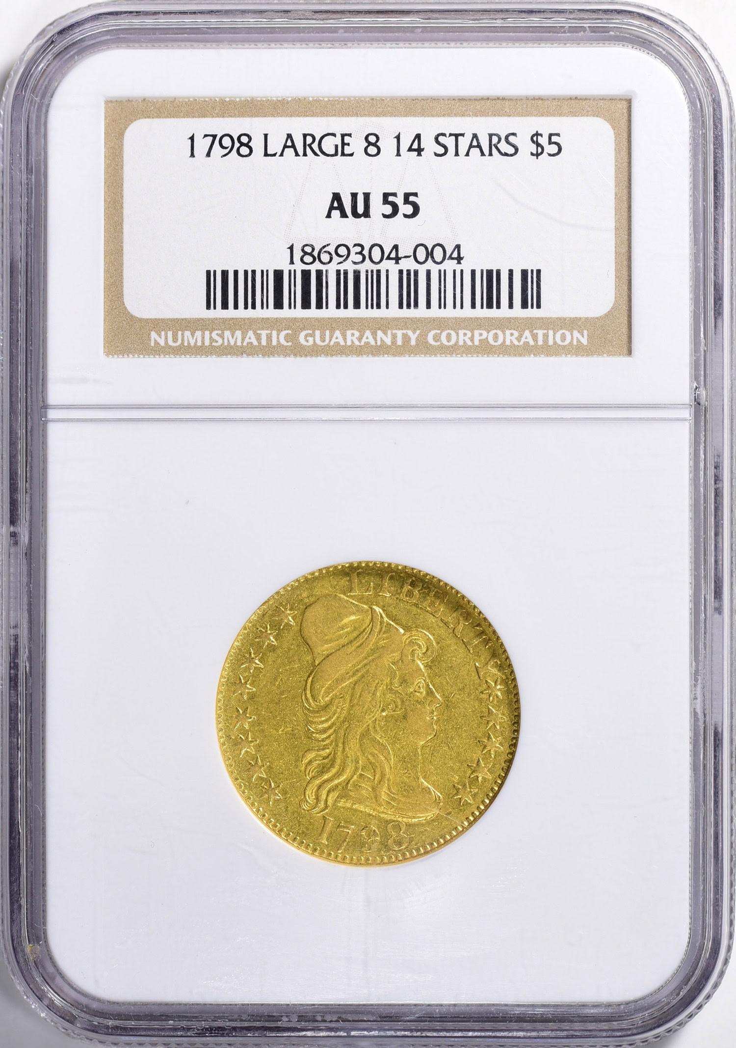 1798 Capped Bust Right Gold Half Eagle Large 8, 14 Reverse Stars NGC AU ...