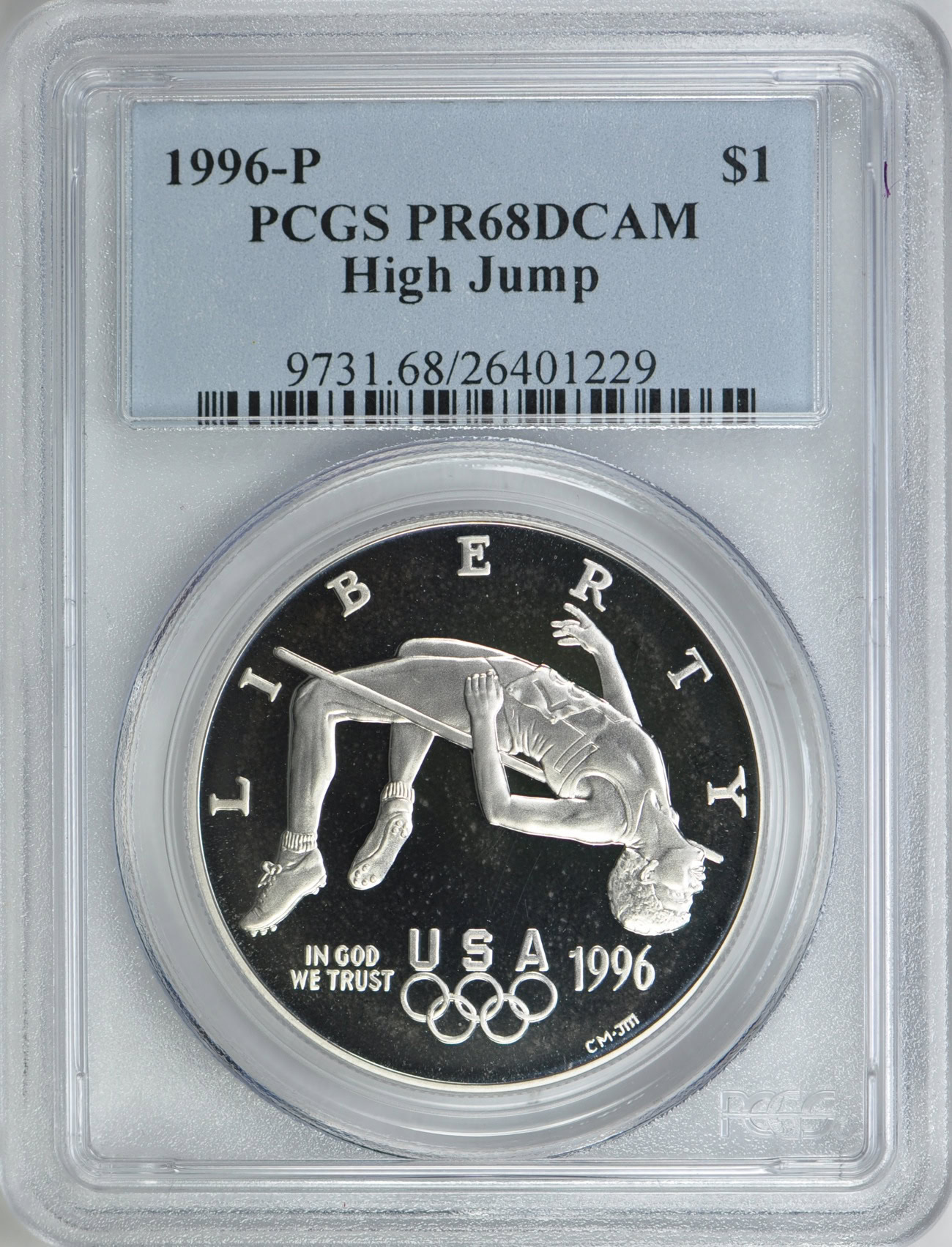 1996-P XXVI Olympiad High Jump Silver Dollar PCGS Proof-68 DCAM