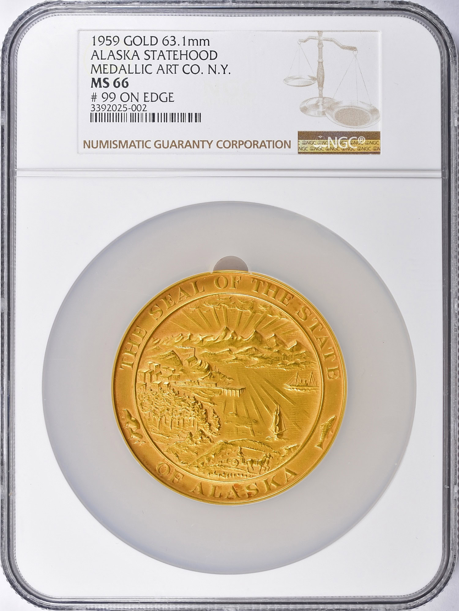 レア　実物　中国共産党誕生90周年記念中国軍将軍用時計 ゴールド 1959 Gold 63.1mm Alaska Statehood Medal Serial #99 on Edge NGC MS